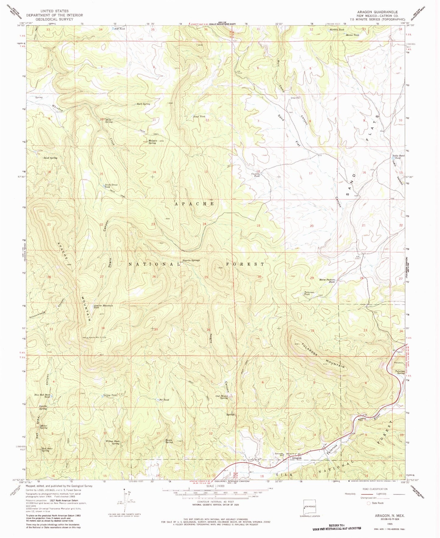 Classic USGS Aragon New Mexico 7.5'x7.5' Topo Map Image