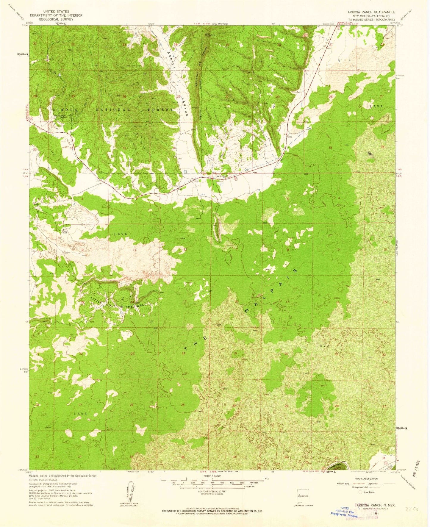 Classic USGS Arrosa Ranch New Mexico 7.5'x7.5' Topo Map Image