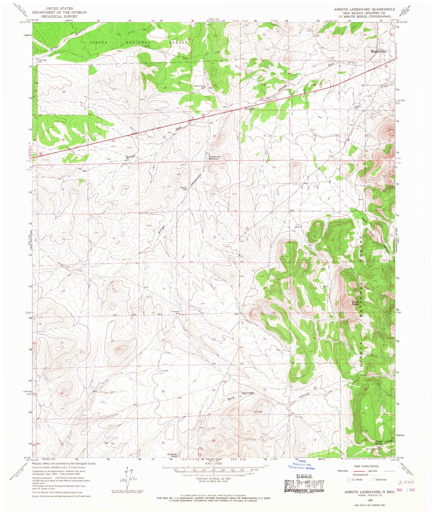 Classic USGS Arroyo Landavaso New Mexico 7.5'x7.5' Topo Map Image