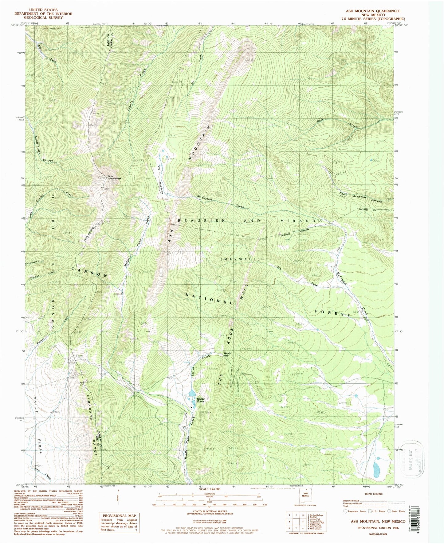 Classic USGS Ash Mountain New Mexico 7.5'x7.5' Topo Map Image