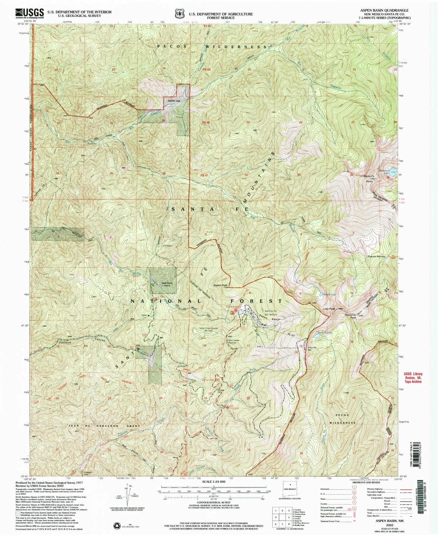 USGS Classic Aspen Basin New Mexico 7.5'x7.5' Topo Map Image