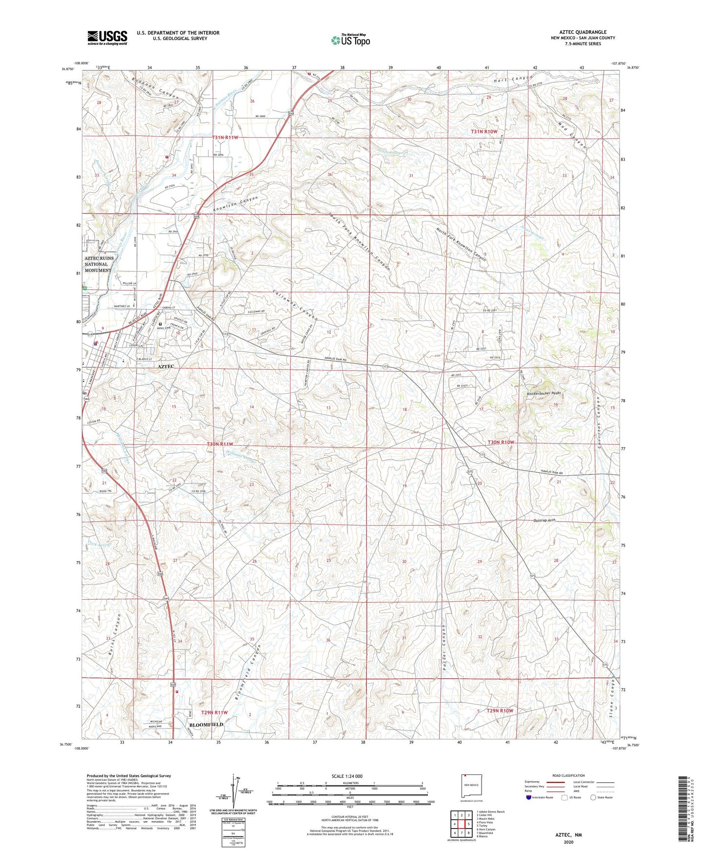 Aztec New Mexico US Topo Map Image