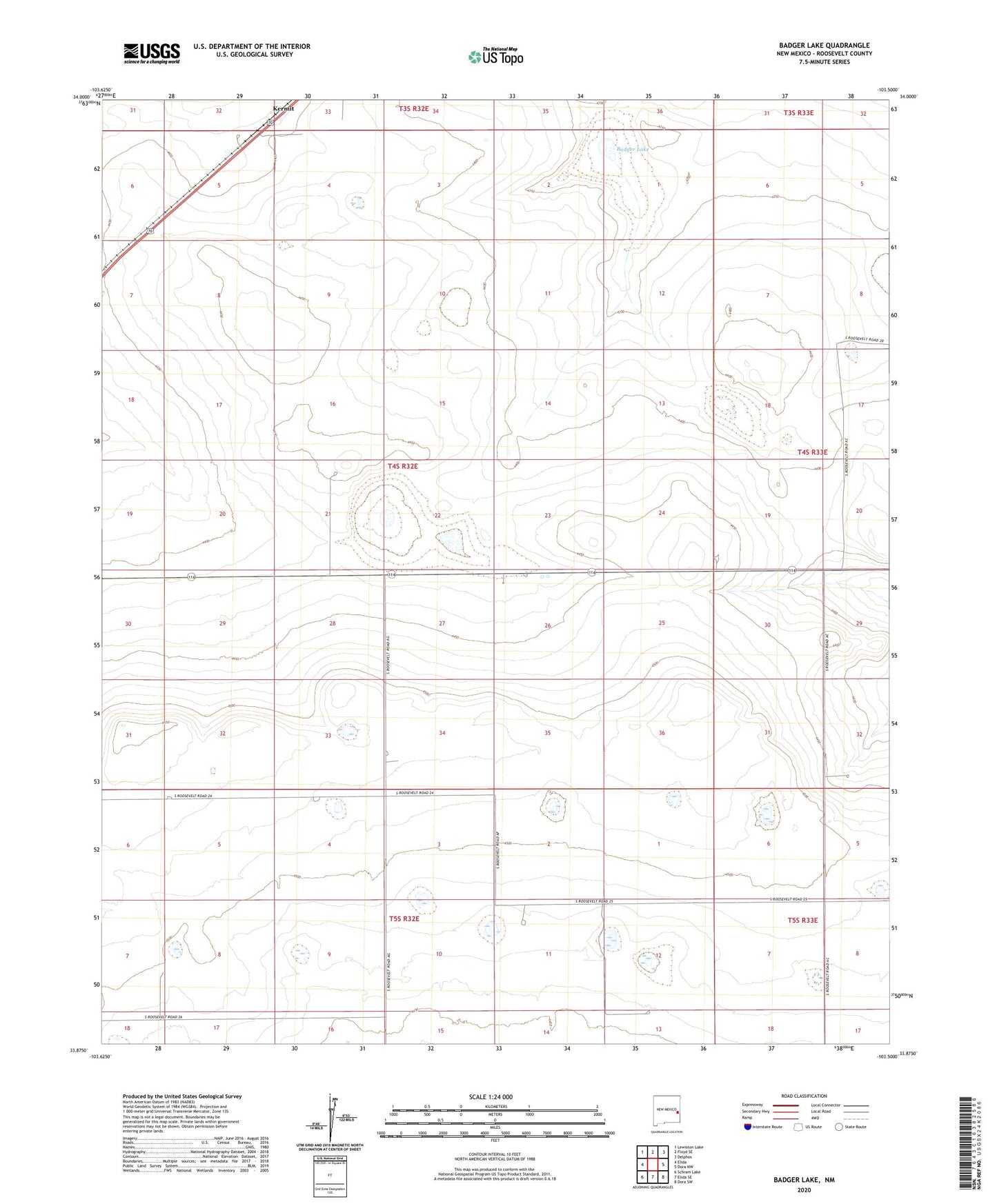 Badger Lake New Mexico US Topo Map Image