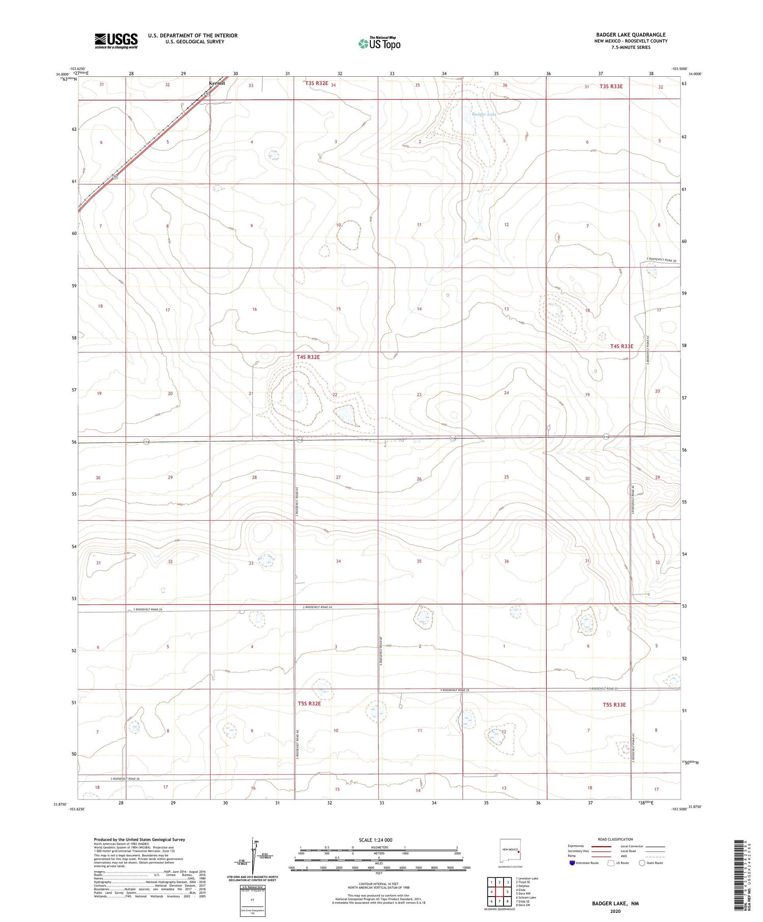 Badger Lake New Mexico US Topo Map Image