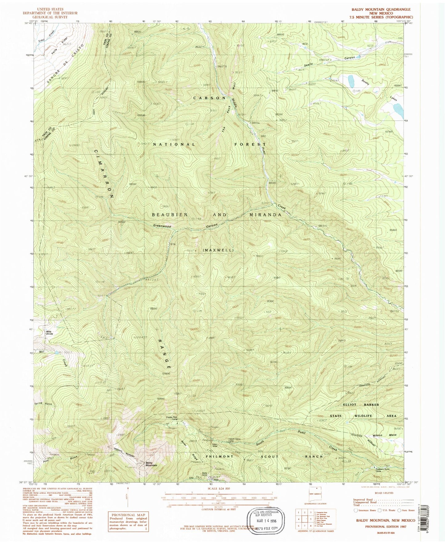 Classic USGS Baldy Mountain New Mexico 7.5'x7.5' Topo Map Image