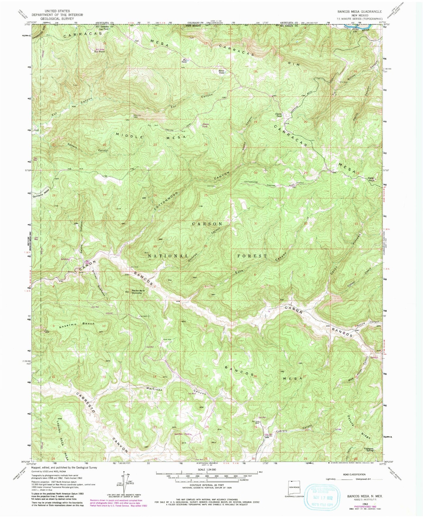 Classic USGS Bancos Mesa New Mexico 7.5'x7.5' Topo Map Image