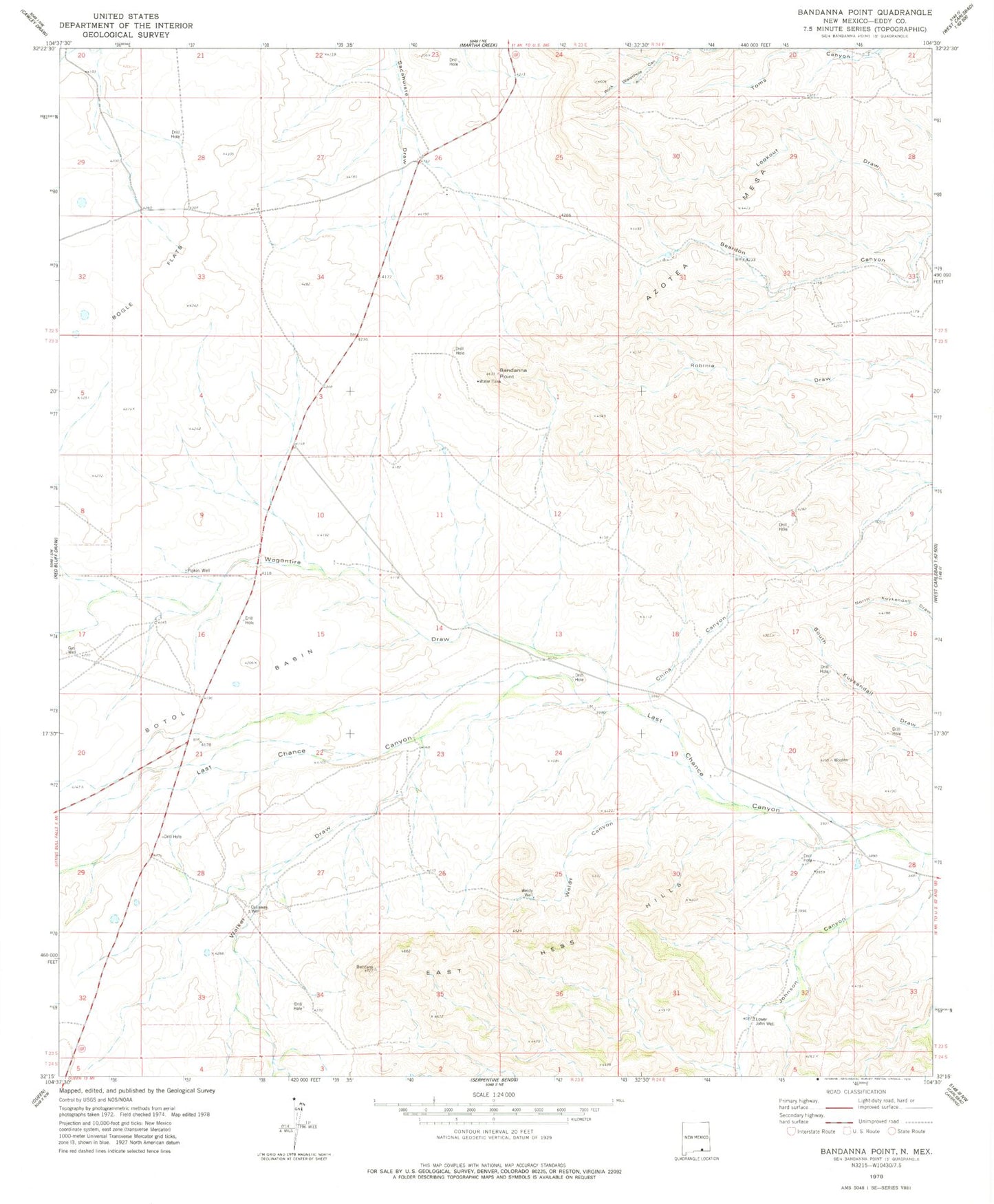 Classic USGS Bandanna Point New Mexico 7.5'x7.5' Topo Map Image