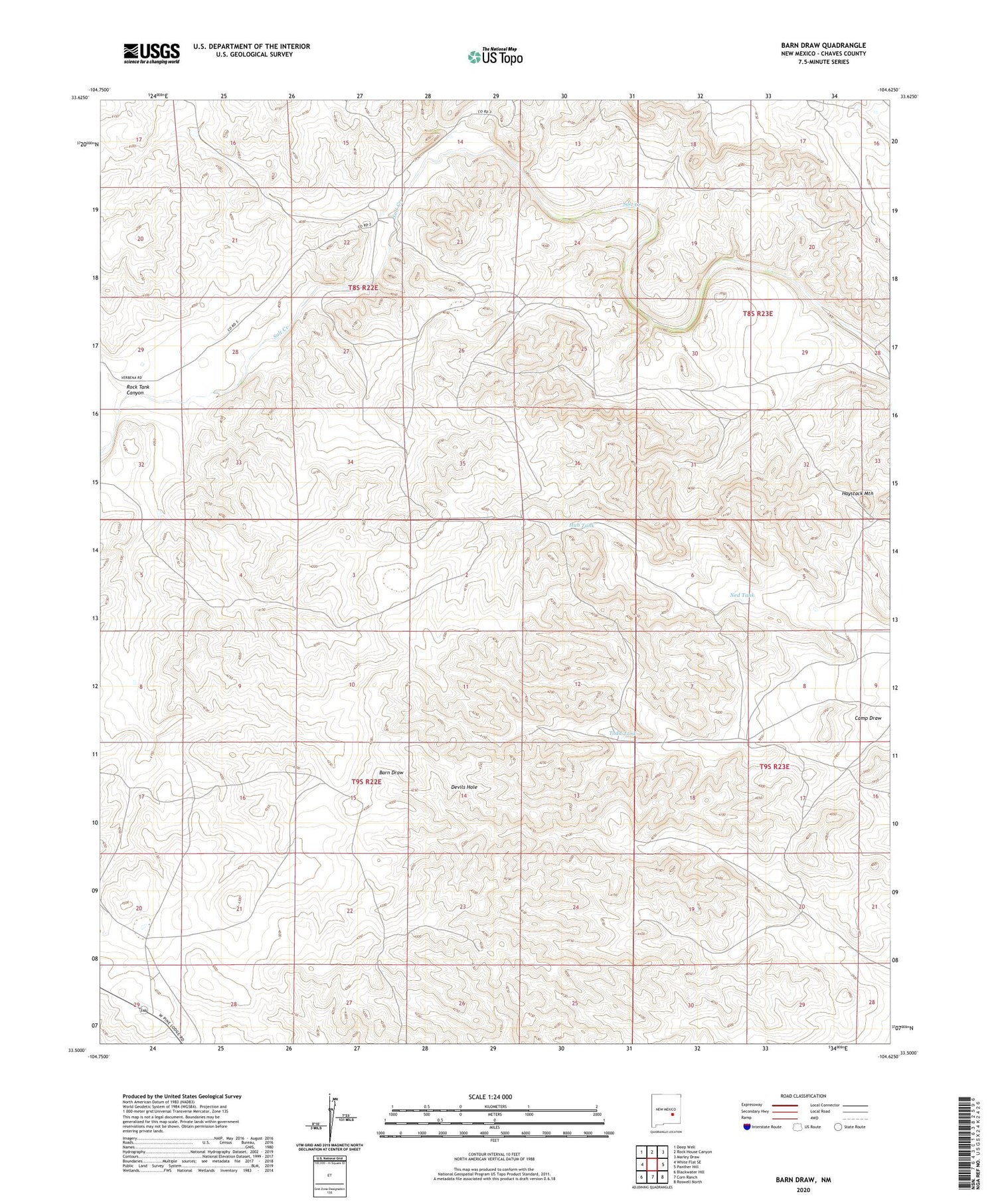 Barn Draw New Mexico US Topo Map Image