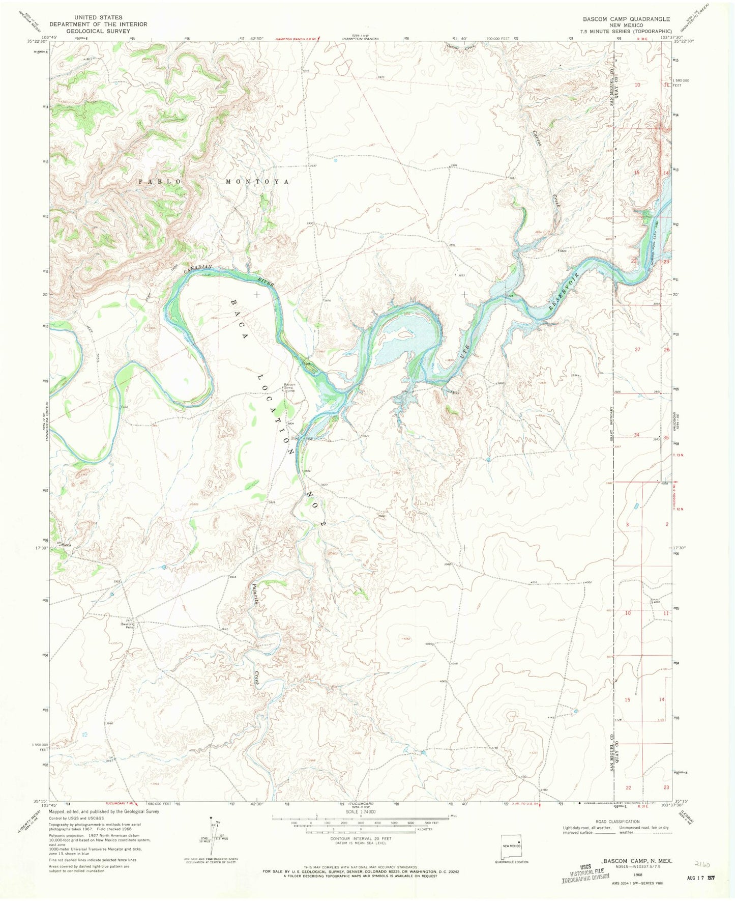 Classic USGS Bascom Camp New Mexico 7.5'x7.5' Topo Map Image