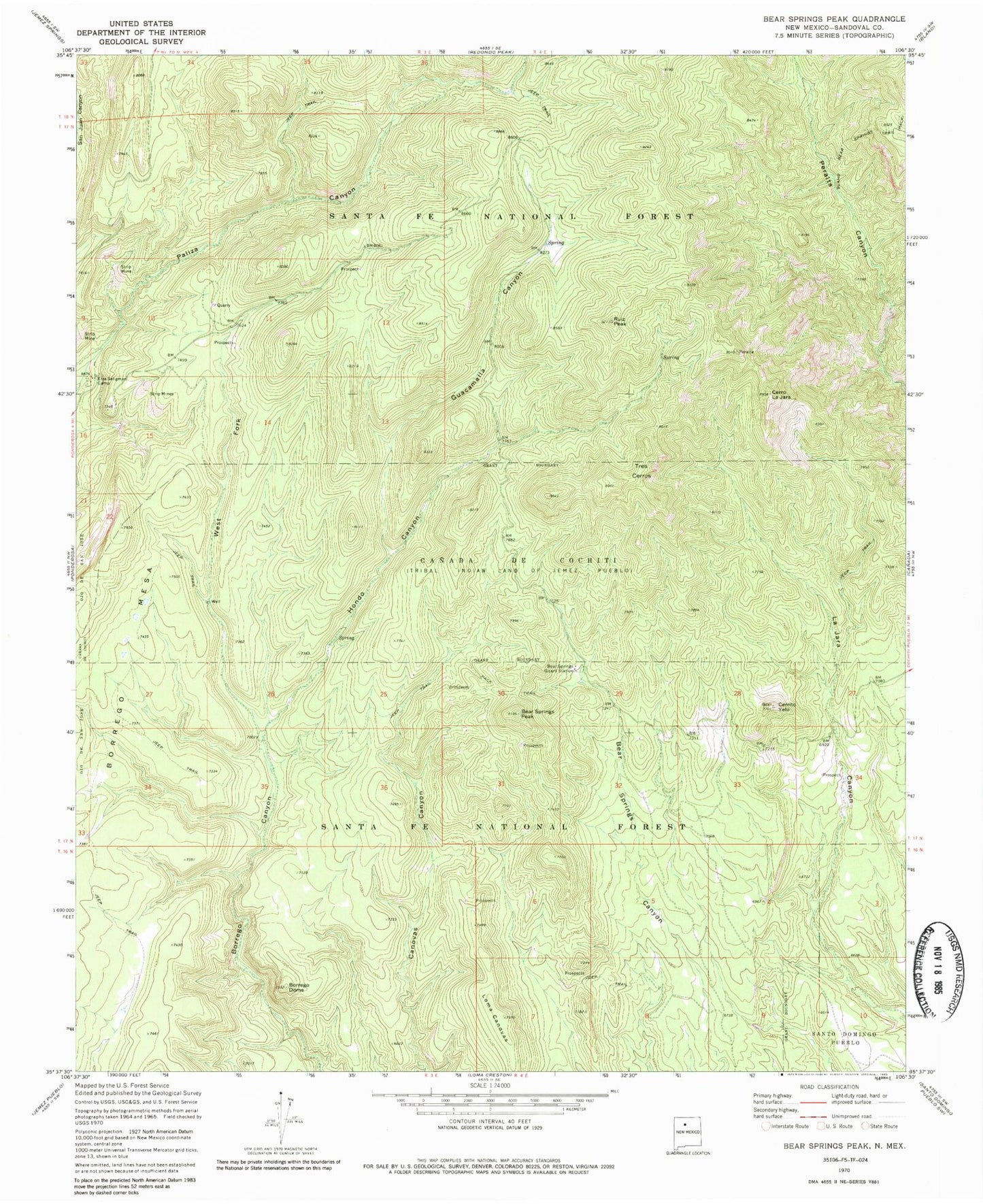 Classic USGS Bear Springs Peak New Mexico 7.5'x7.5' Topo Map Image