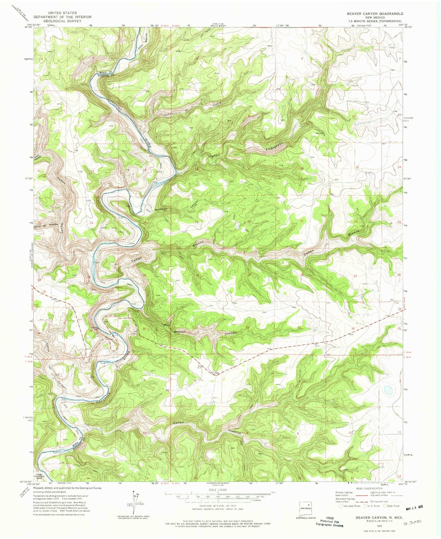 Classic USGS Beaver Canyon New Mexico 7.5'x7.5' Topo Map Image