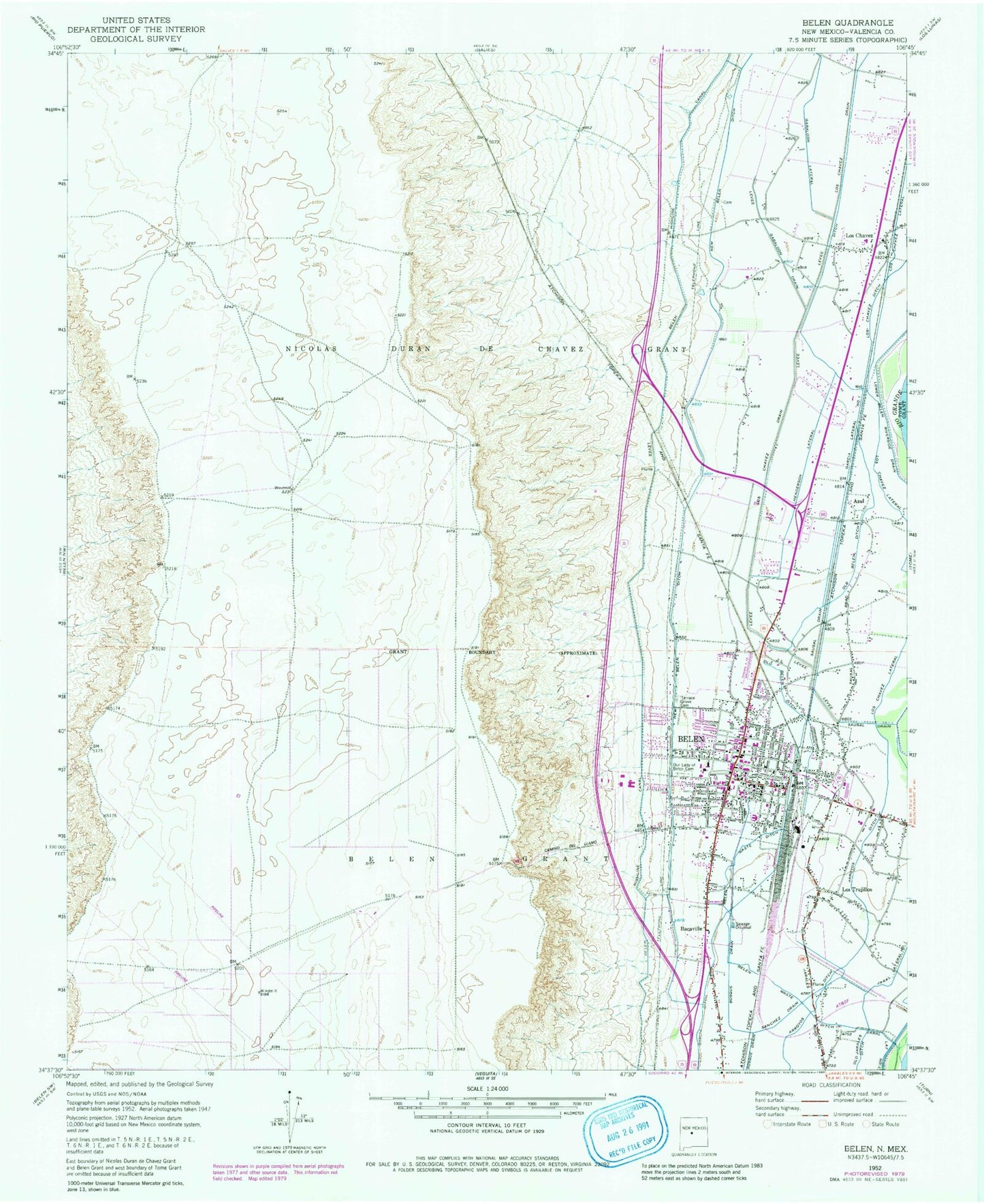 Classic USGS Belen New Mexico 7.5'x7.5' Topo Map Image