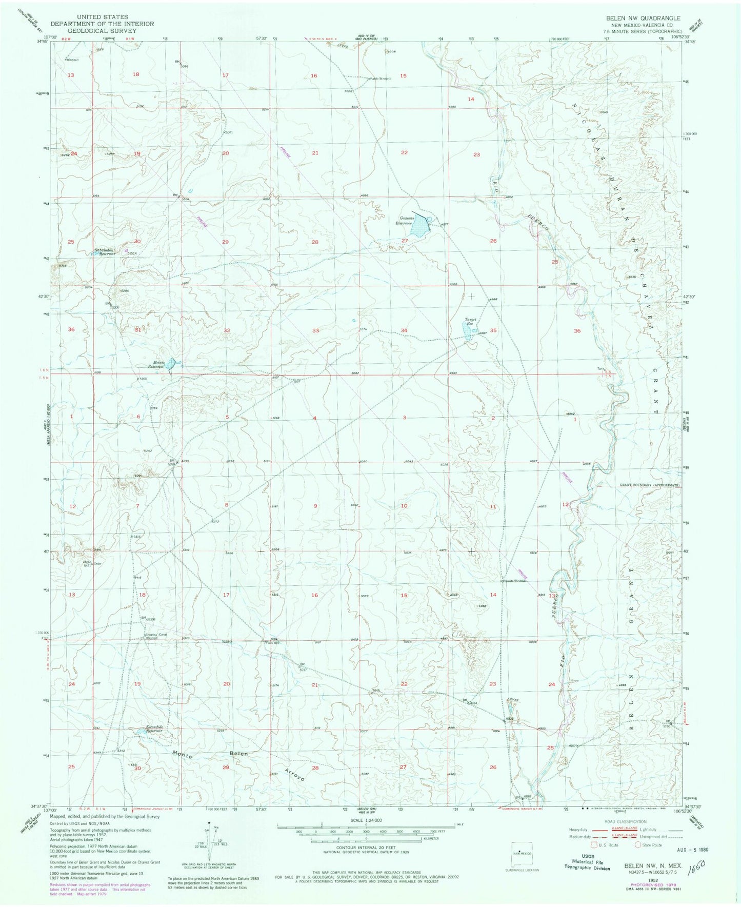 Classic USGS Belen NW New Mexico 7.5'x7.5' Topo Map Image