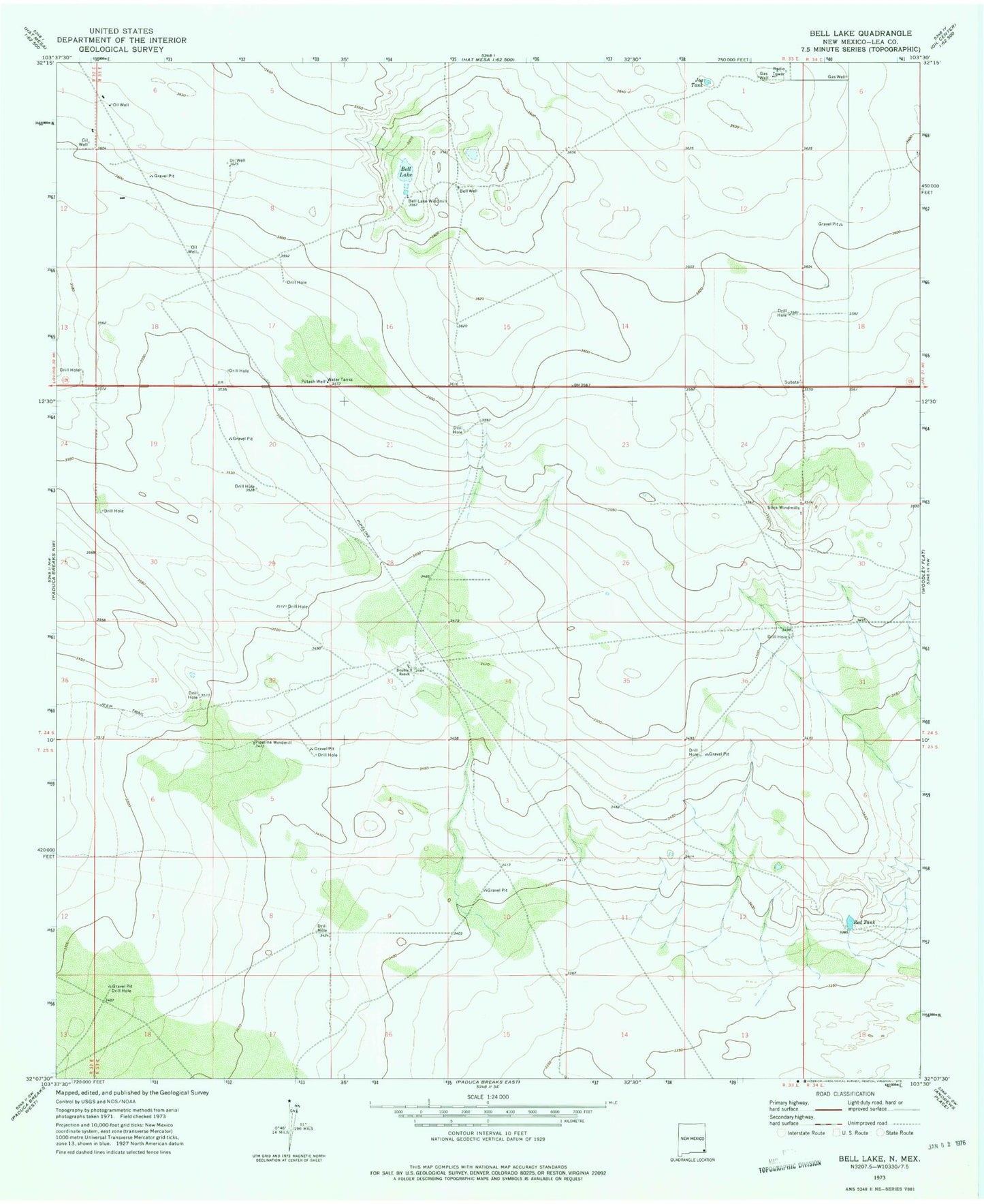 Classic USGS Bell Lake New Mexico 7.5'x7.5' Topo Map Image
