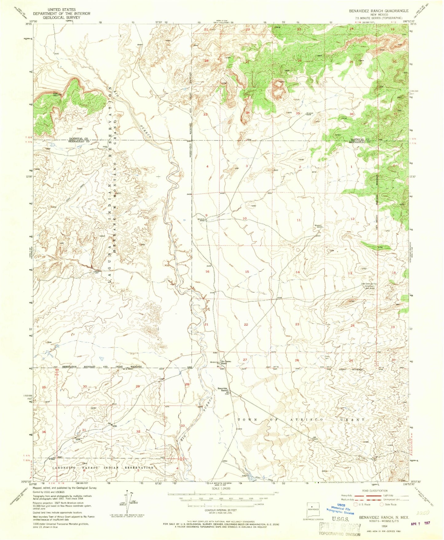 Classic USGS Benavidez Ranch New Mexico 7.5'x7.5' Topo Map Image
