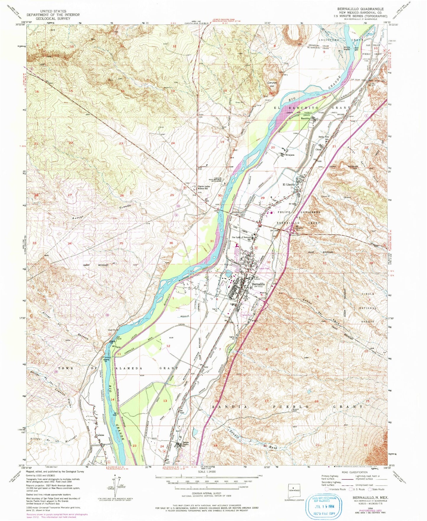 Classic USGS Bernalillo New Mexico 7.5'x7.5' Topo Map Image