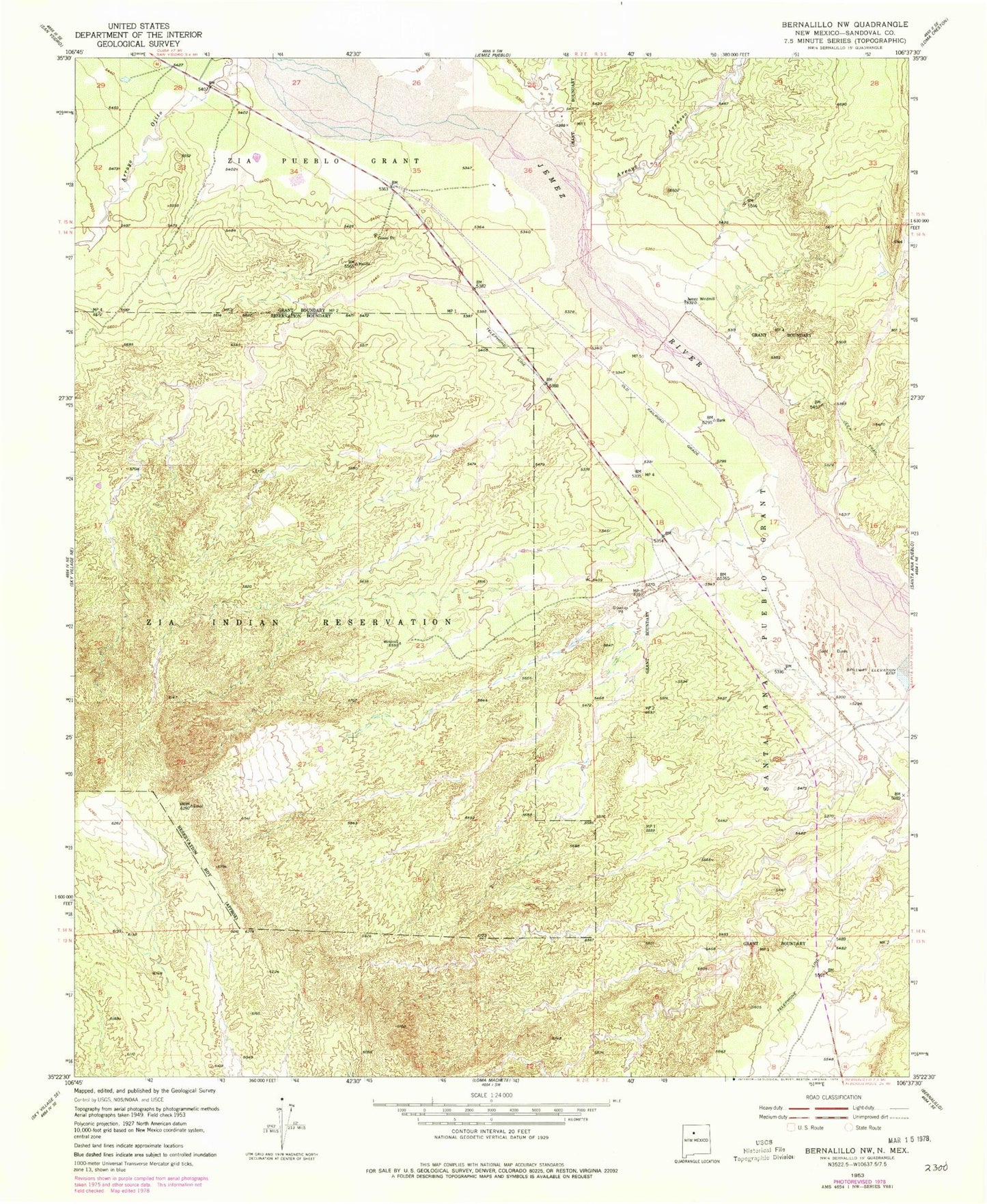 Classic USGS Bernalillo NW New Mexico 7.5'x7.5' Topo Map Image