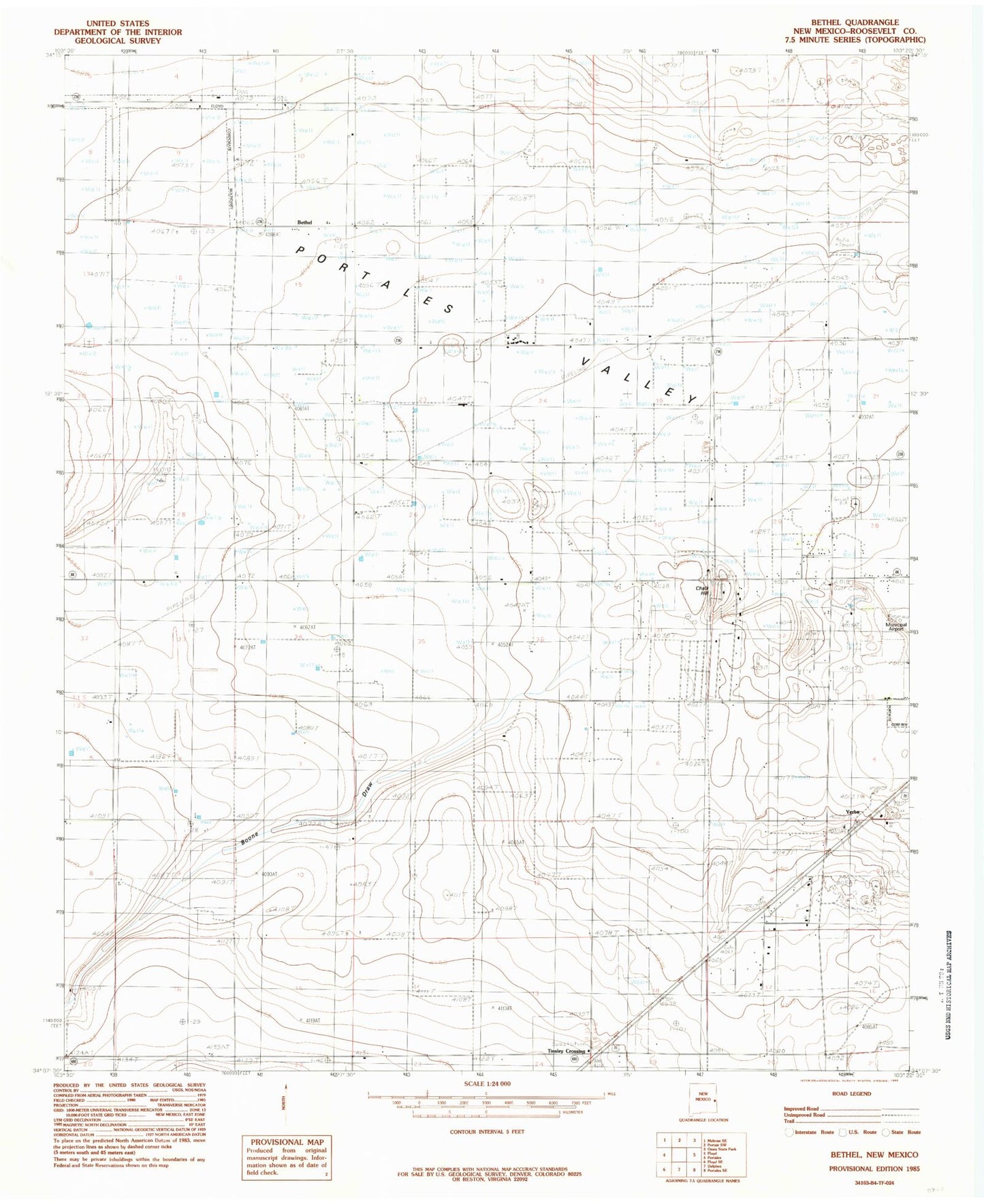 Classic USGS Bethel New Mexico 7.5'x7.5' Topo Map Image