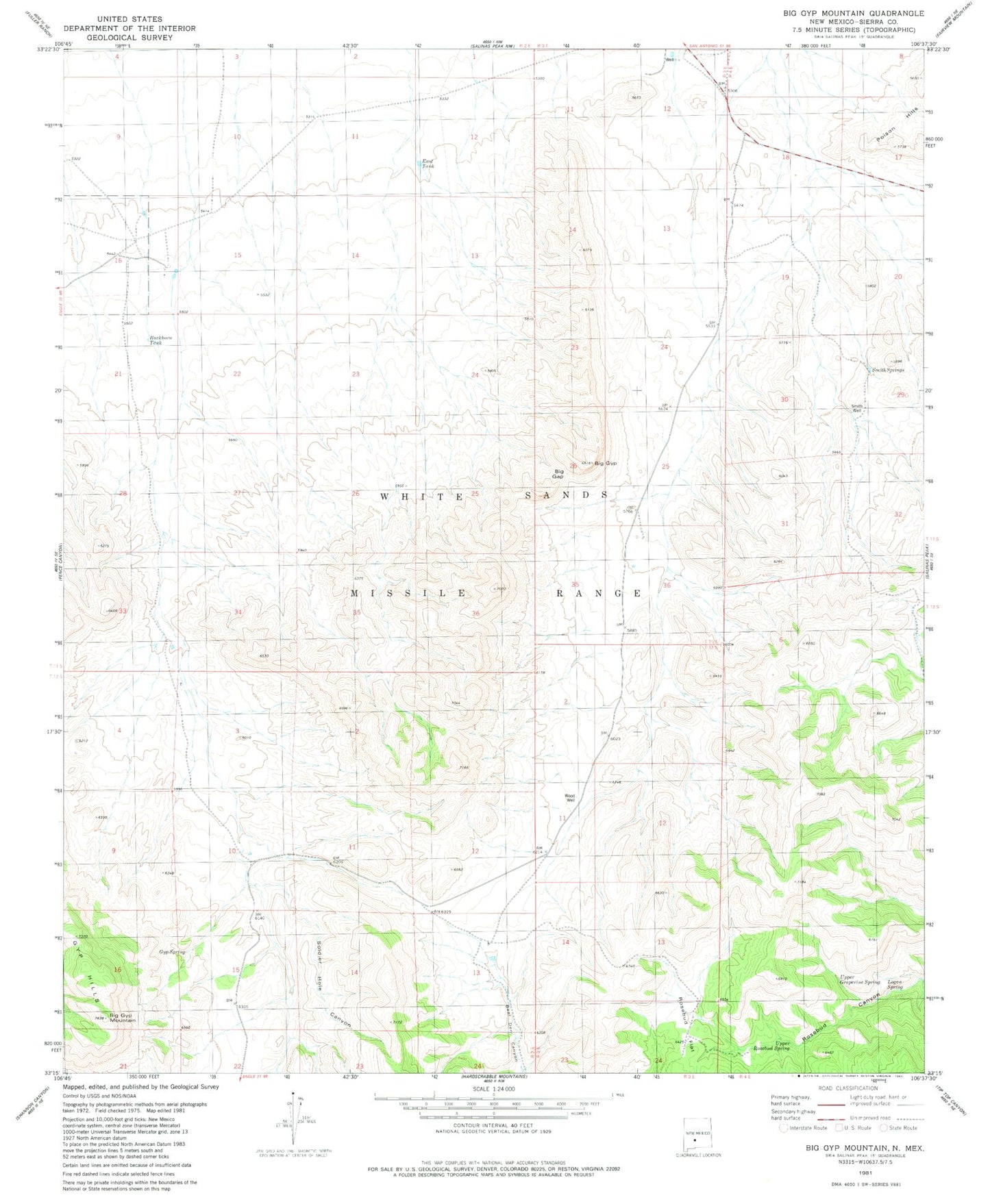 Classic USGS Big Gyp Mountain New Mexico 7.5'x7.5' Topo Map Image