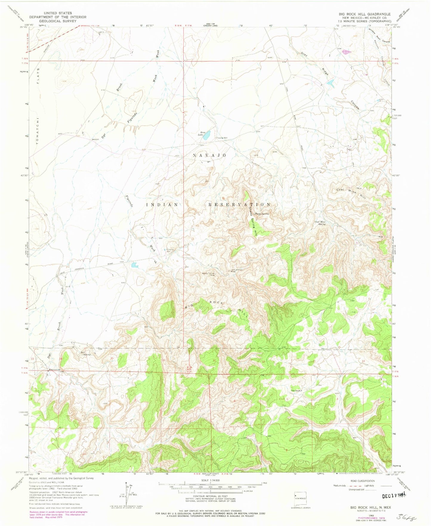Classic USGS Big Rock Hill New Mexico 7.5'x7.5' Topo Map Image