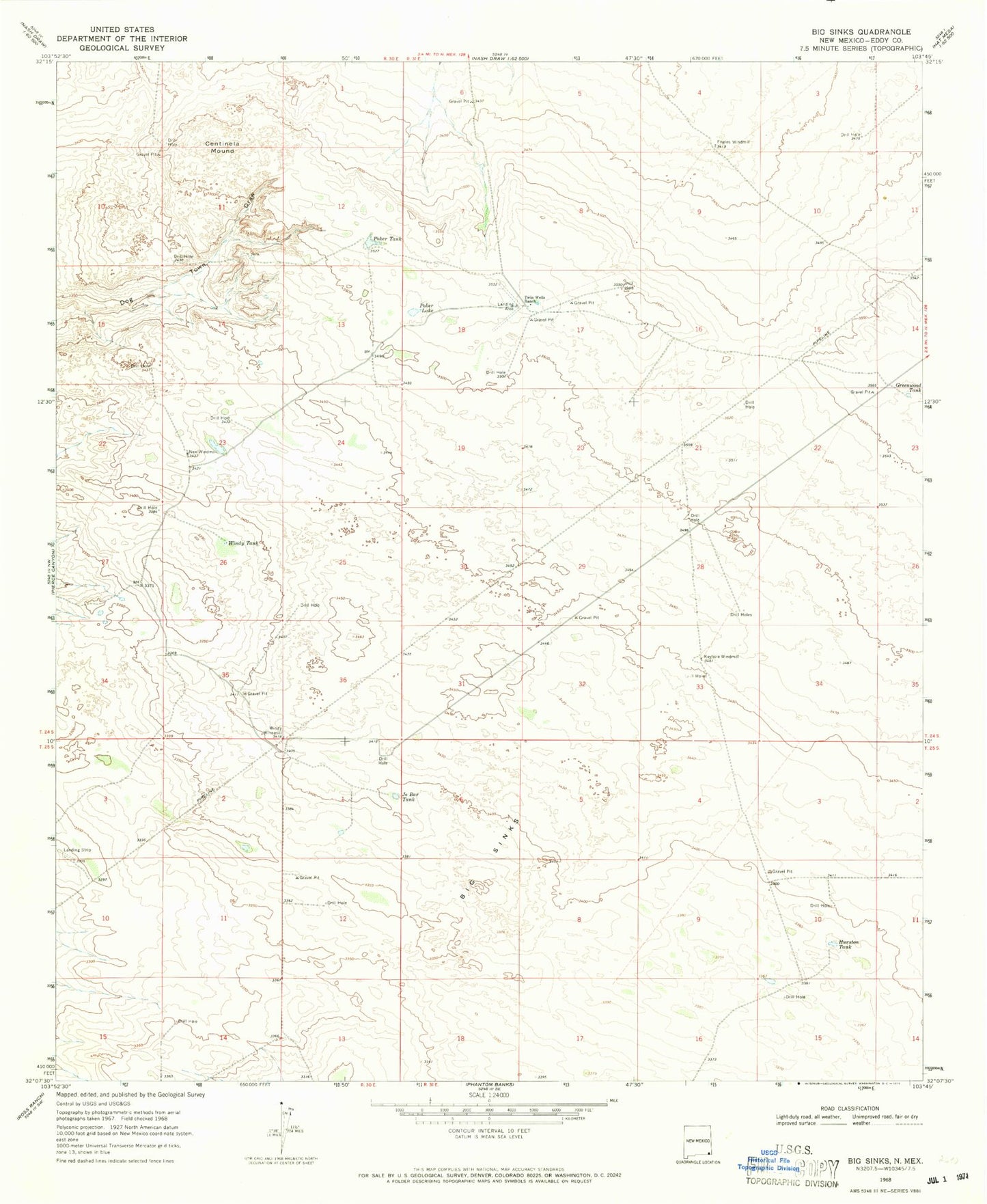 Classic USGS Big Sinks New Mexico 7.5'x7.5' Topo Map Image