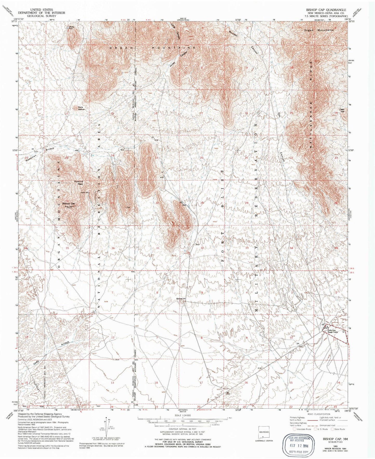 Classic USGS Bishop Cap New Mexico 7.5'x7.5' Topo Map Image