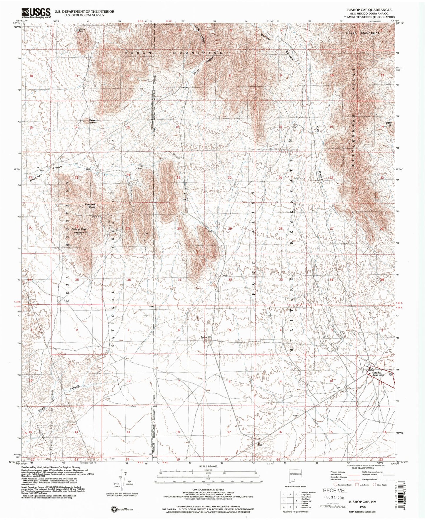 Classic USGS Bishop Cap New Mexico 7.5'x7.5' Topo Map Image