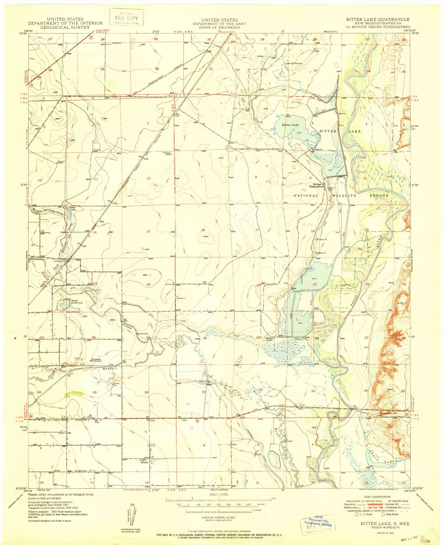 Classic USGS Bitter Lake New Mexico 7.5'x7.5' Topo Map Image