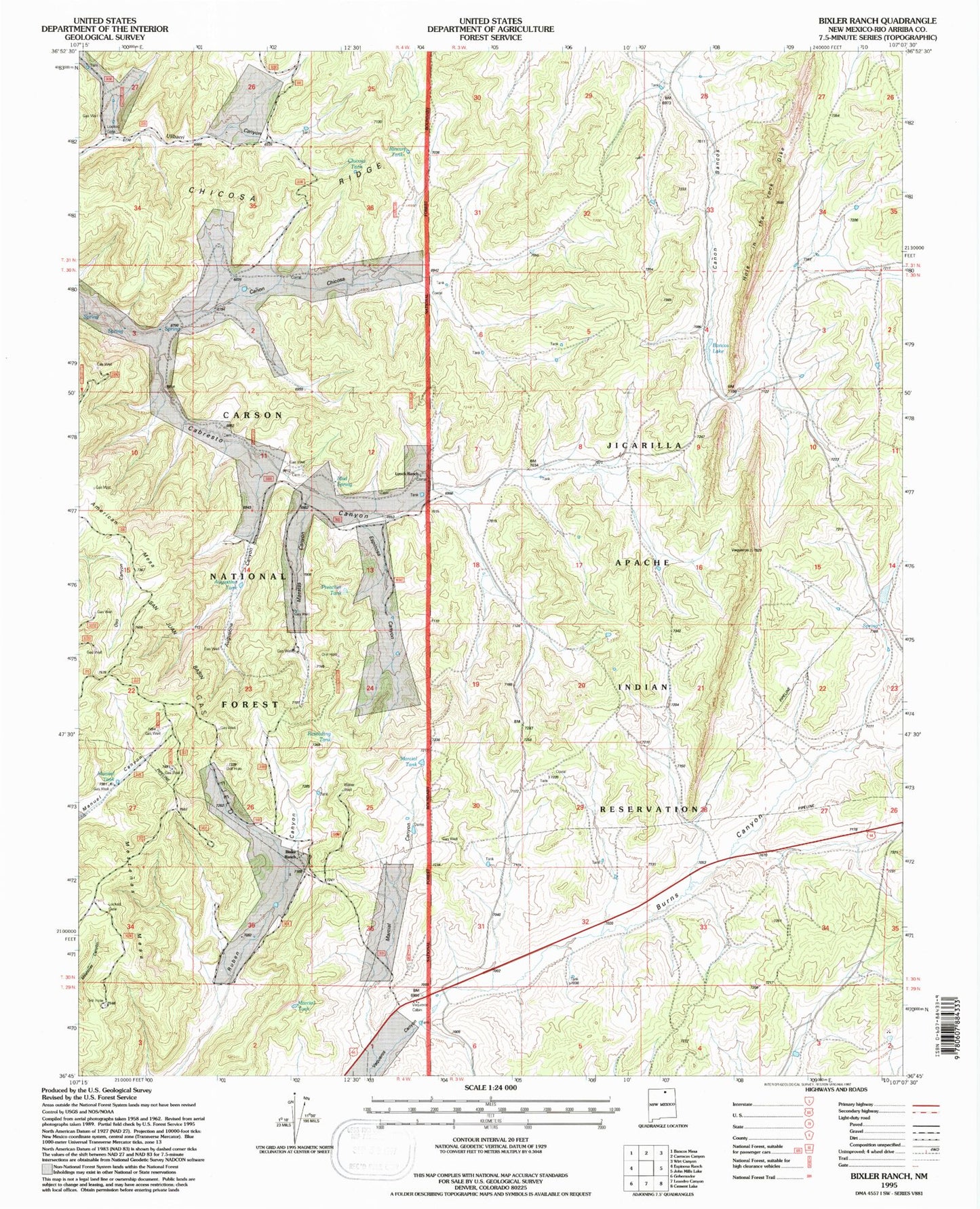 Classic USGS Bixler Ranch New Mexico 7.5'x7.5' Topo Map Image