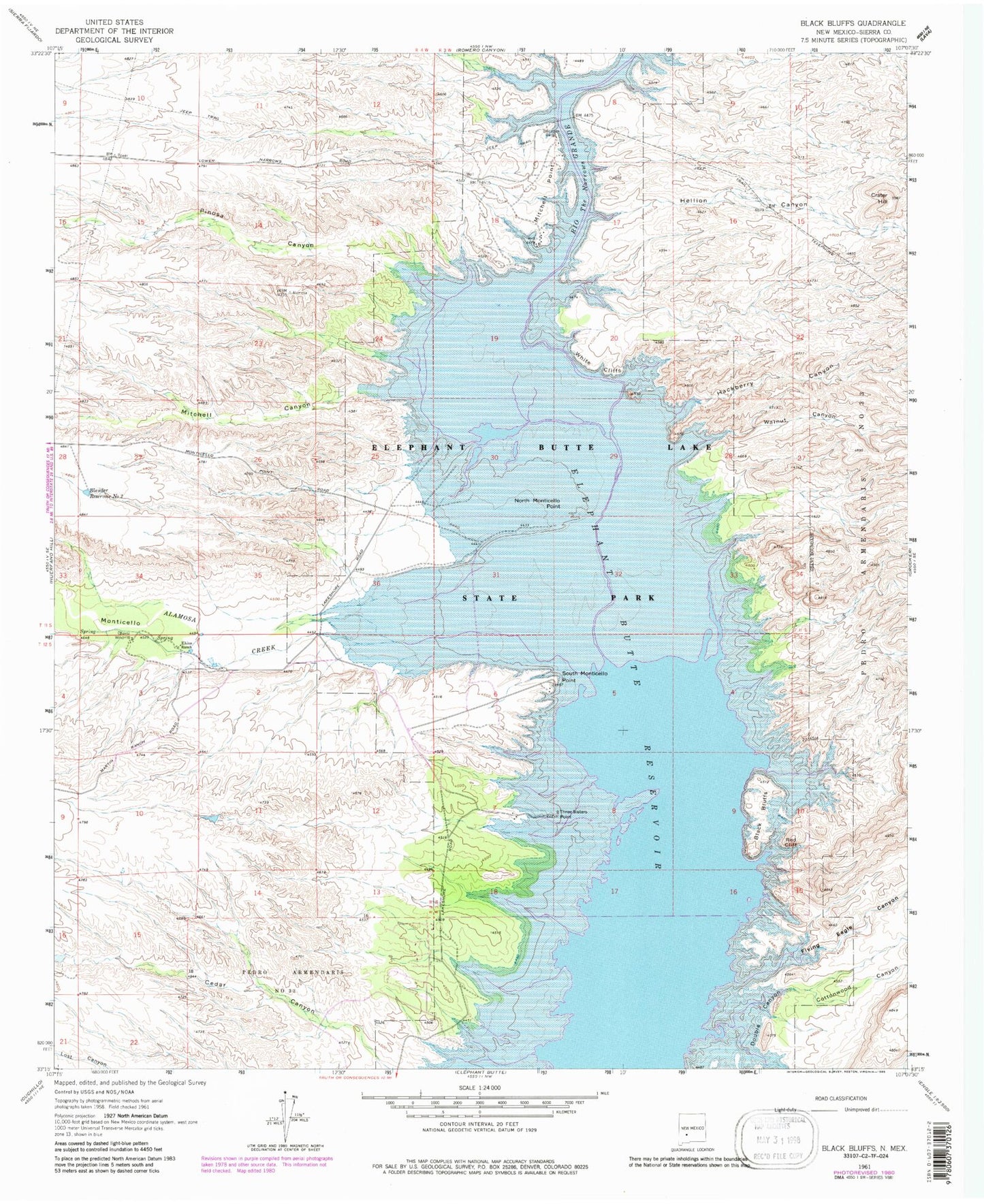 Classic USGS Black Bluffs New Mexico 7.5'x7.5' Topo Map Image