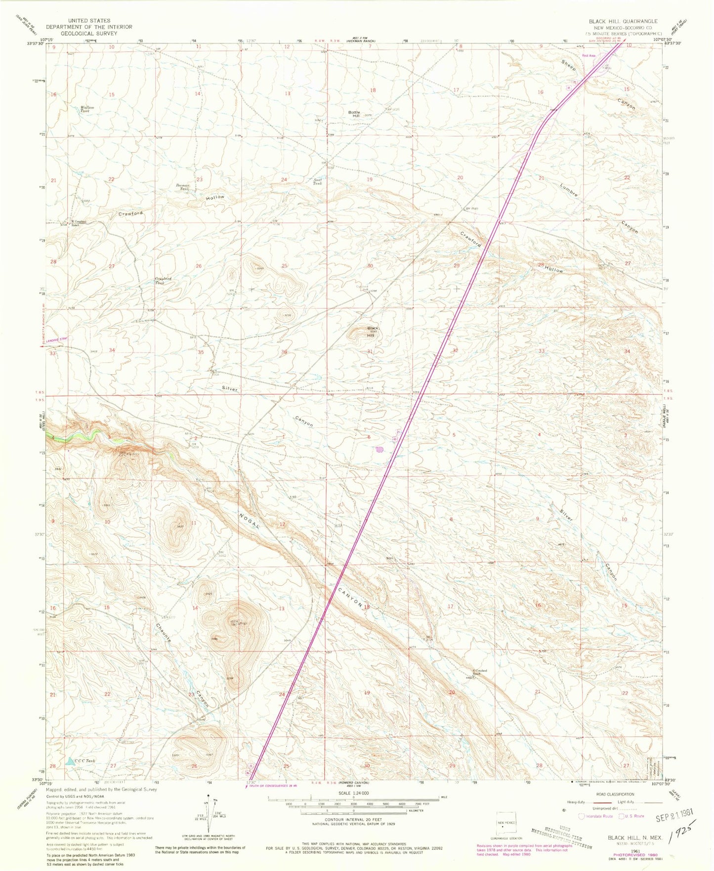 Classic USGS Black Hill New Mexico 7.5'x7.5' Topo Map Image