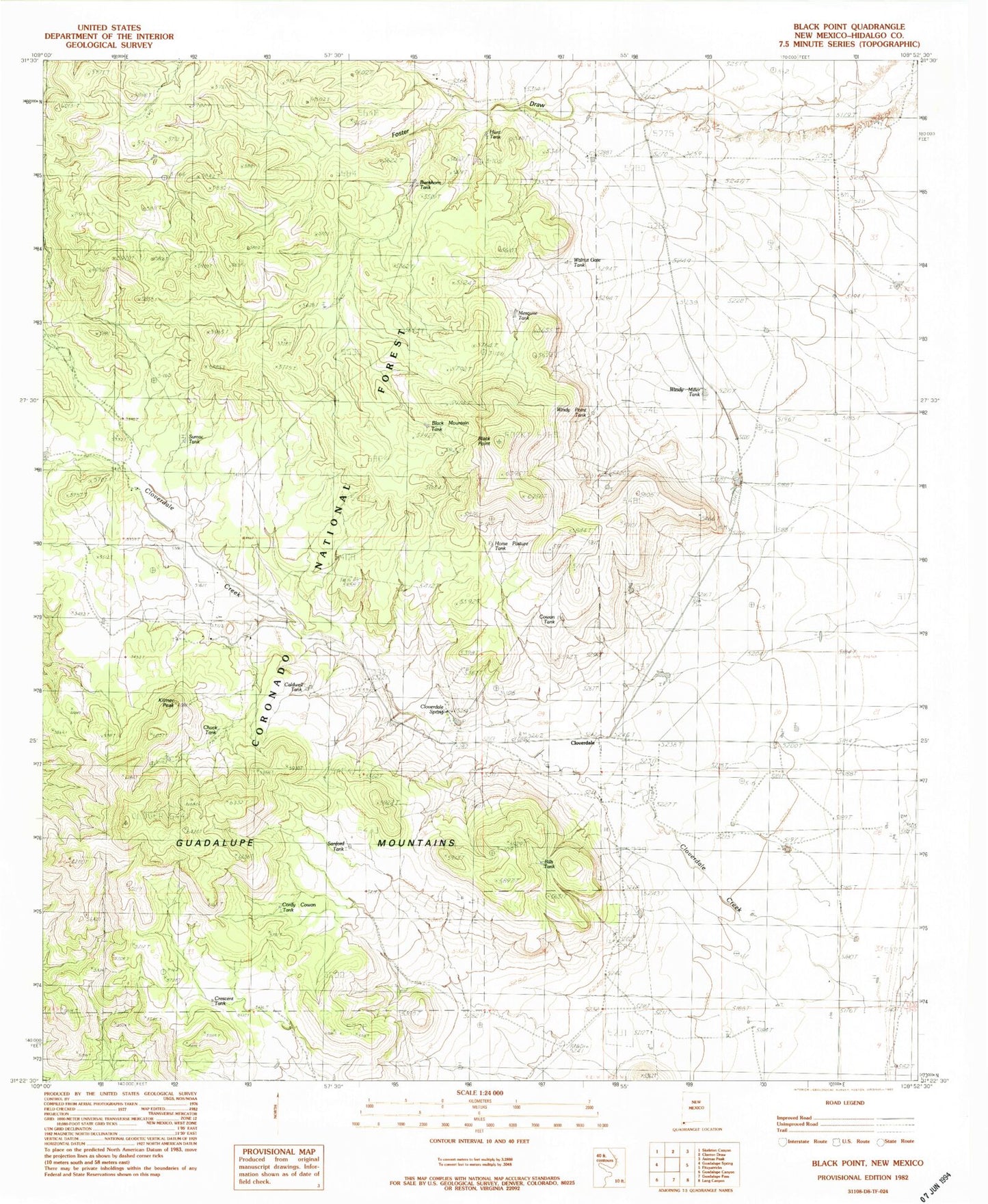 Classic USGS Black Point New Mexico 7.5'x7.5' Topo Map Image