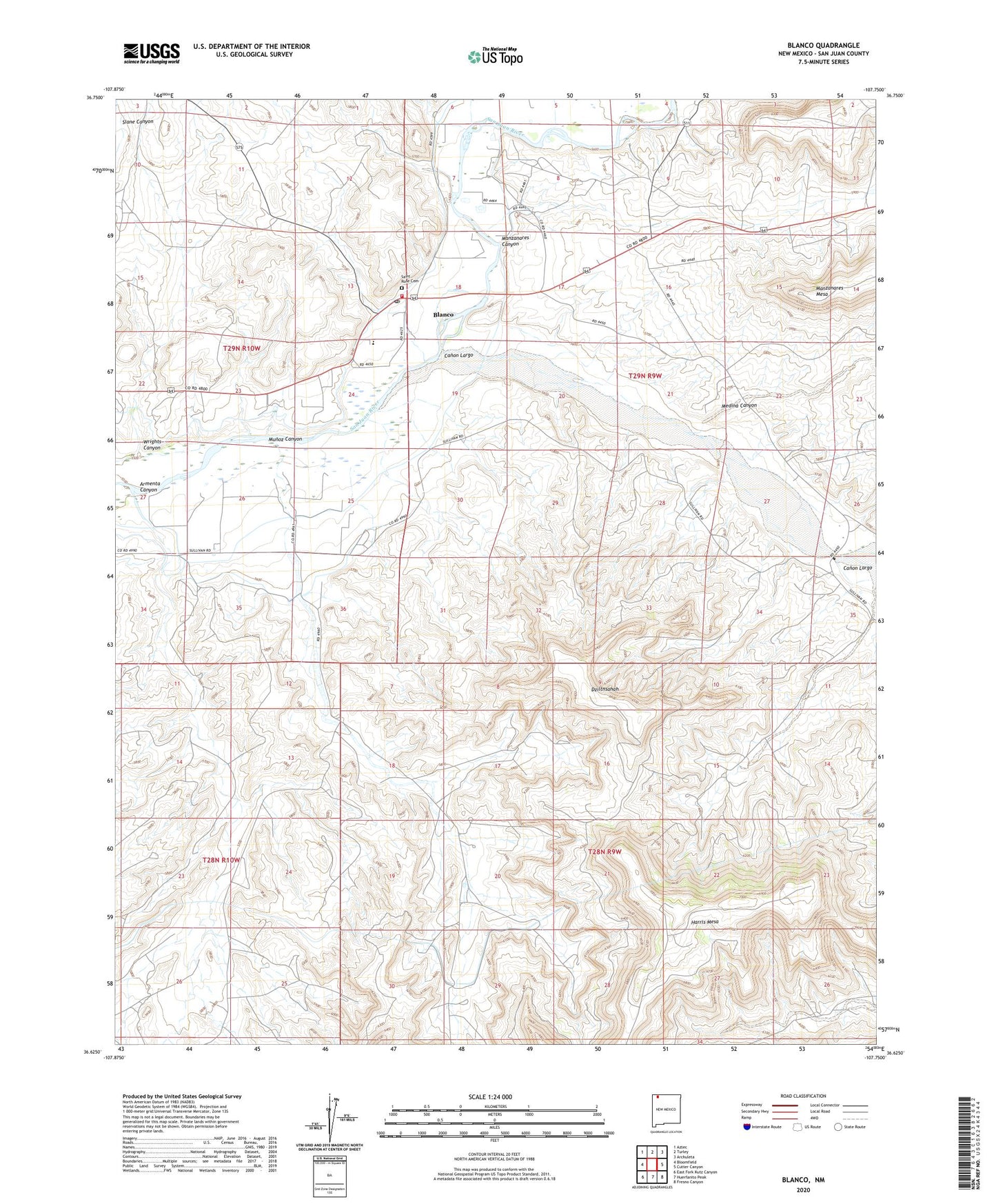 Blanco New Mexico US Topo Map Image