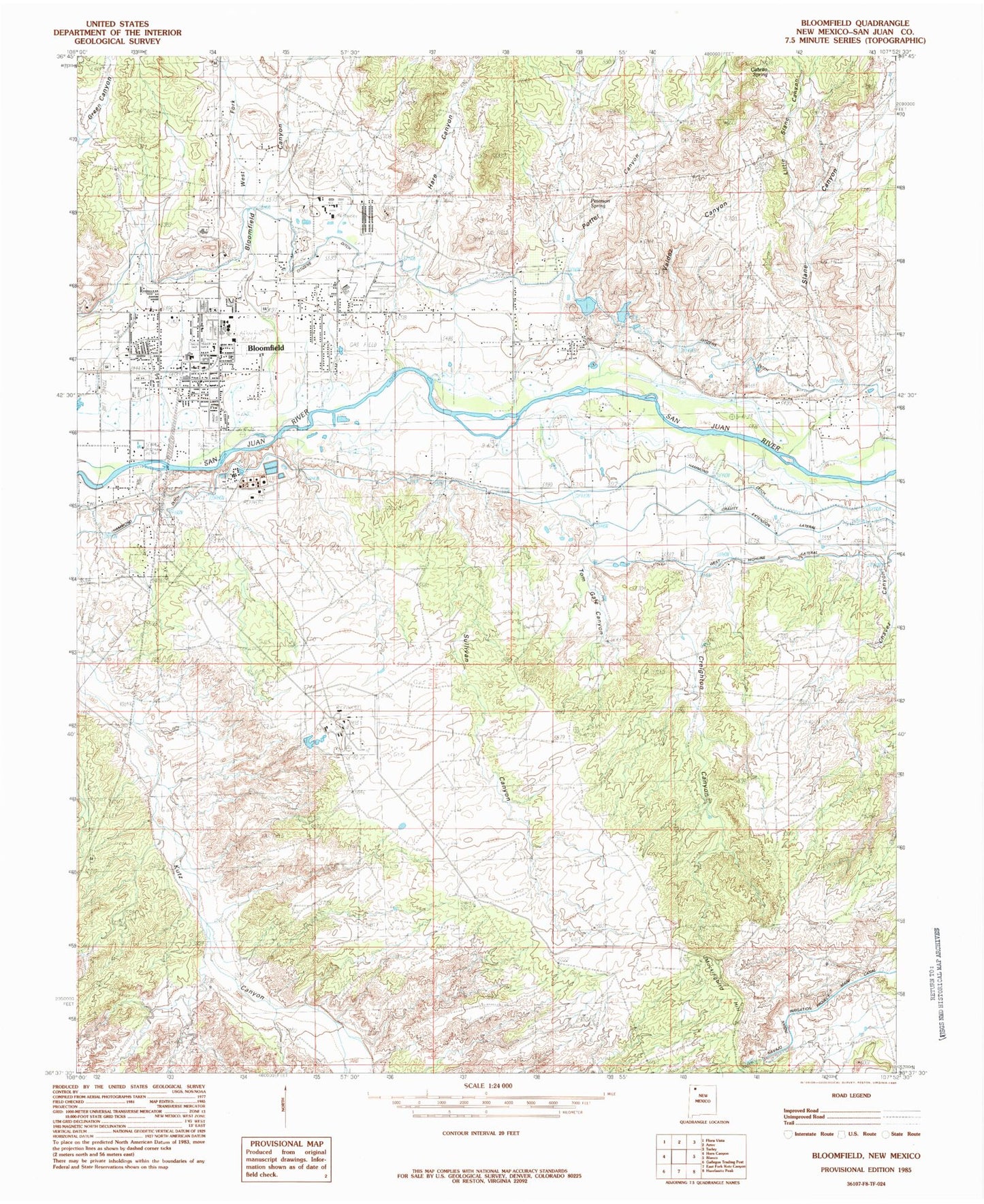 Classic USGS Bloomfield New Mexico 7.5'x7.5' Topo Map Image