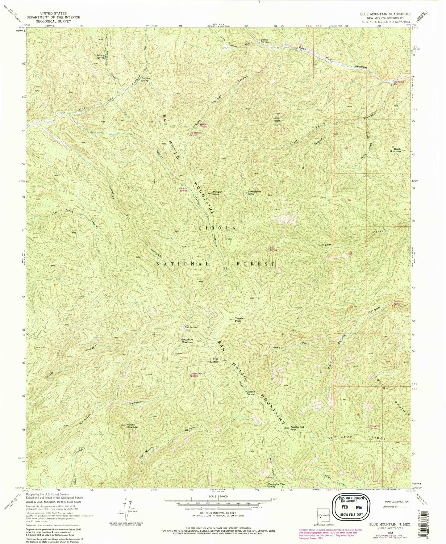 Classic USGS Blue Mountain New Mexico 7.5'x7.5' Topo Map Image