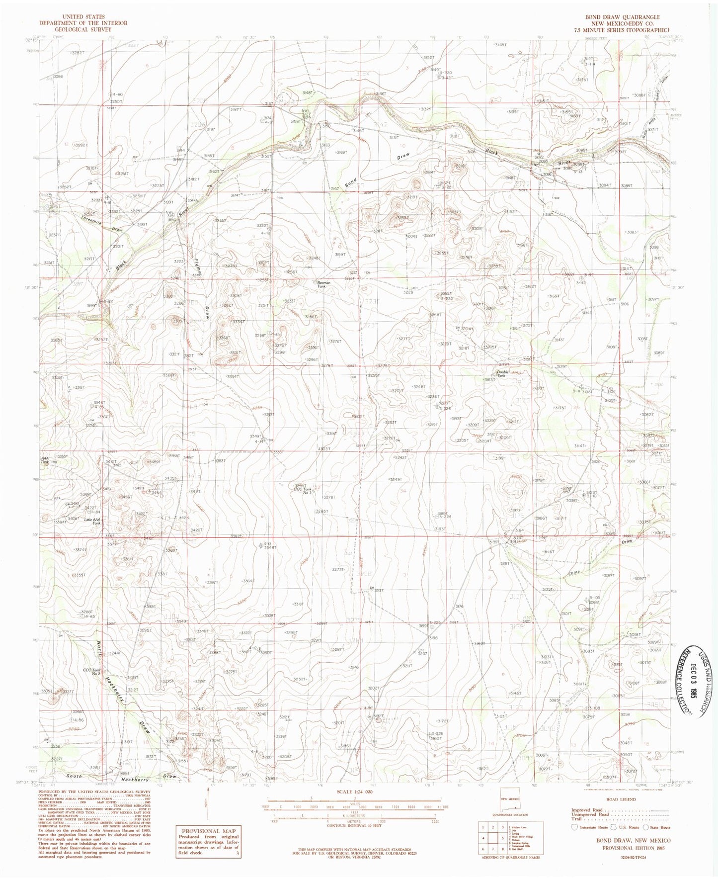 Classic USGS Bond Draw New Mexico 7.5'x7.5' Topo Map Image