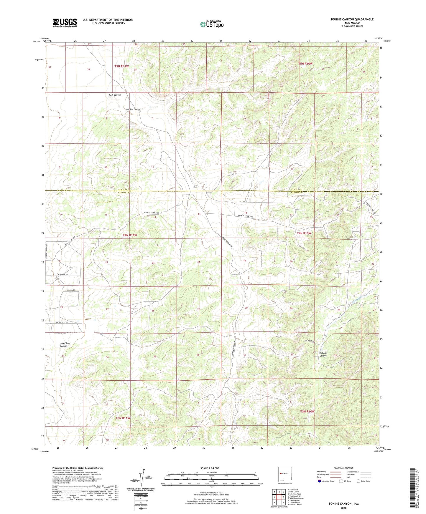 Bonine Canyon New Mexico US Topo Map Image