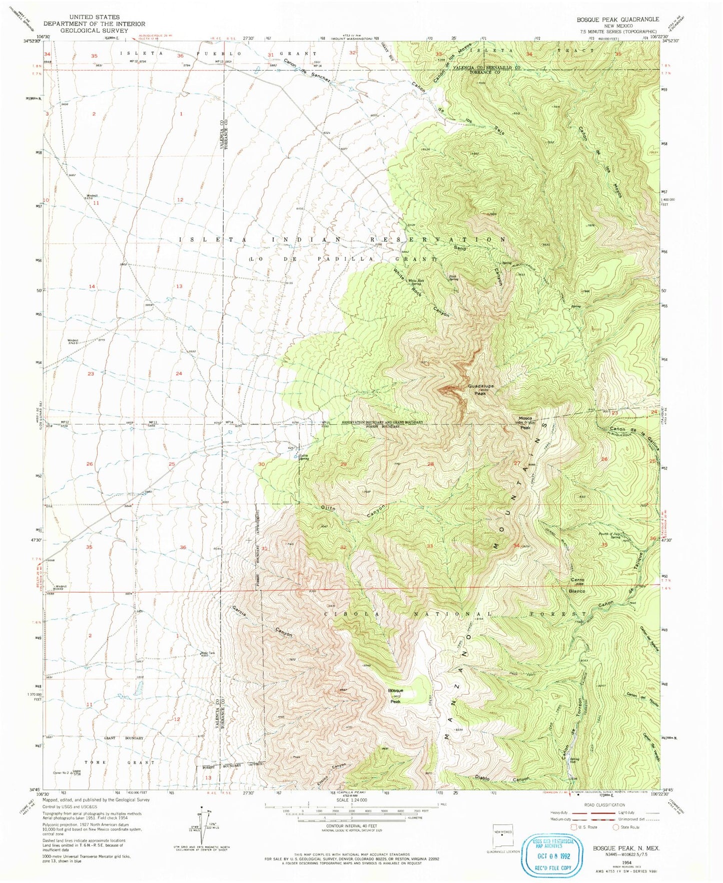 Classic USGS Bosque Peak New Mexico 7.5'x7.5' Topo Map Image