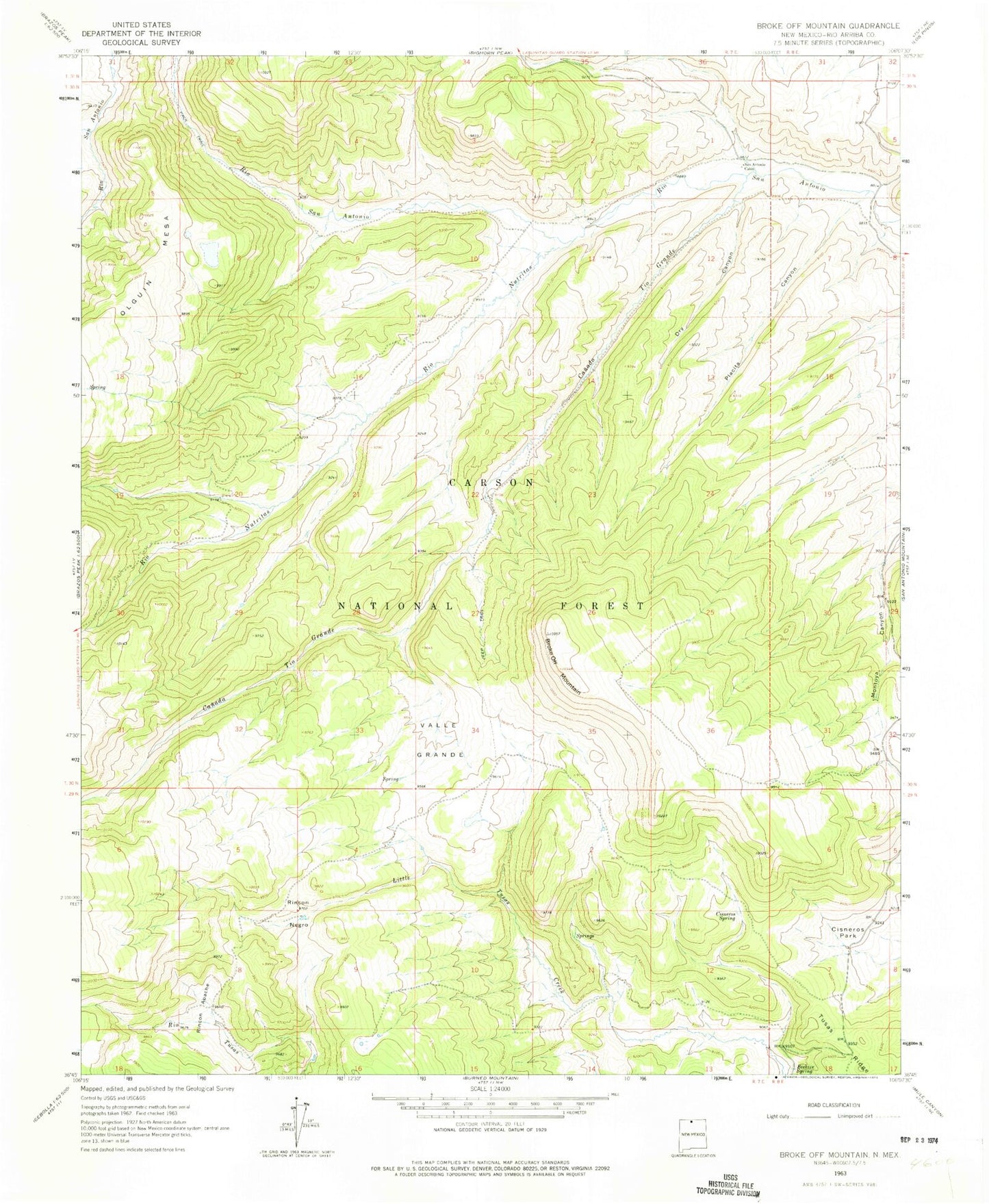 Classic USGS Broke Off Mountain New Mexico 7.5'x7.5' Topo Map Image