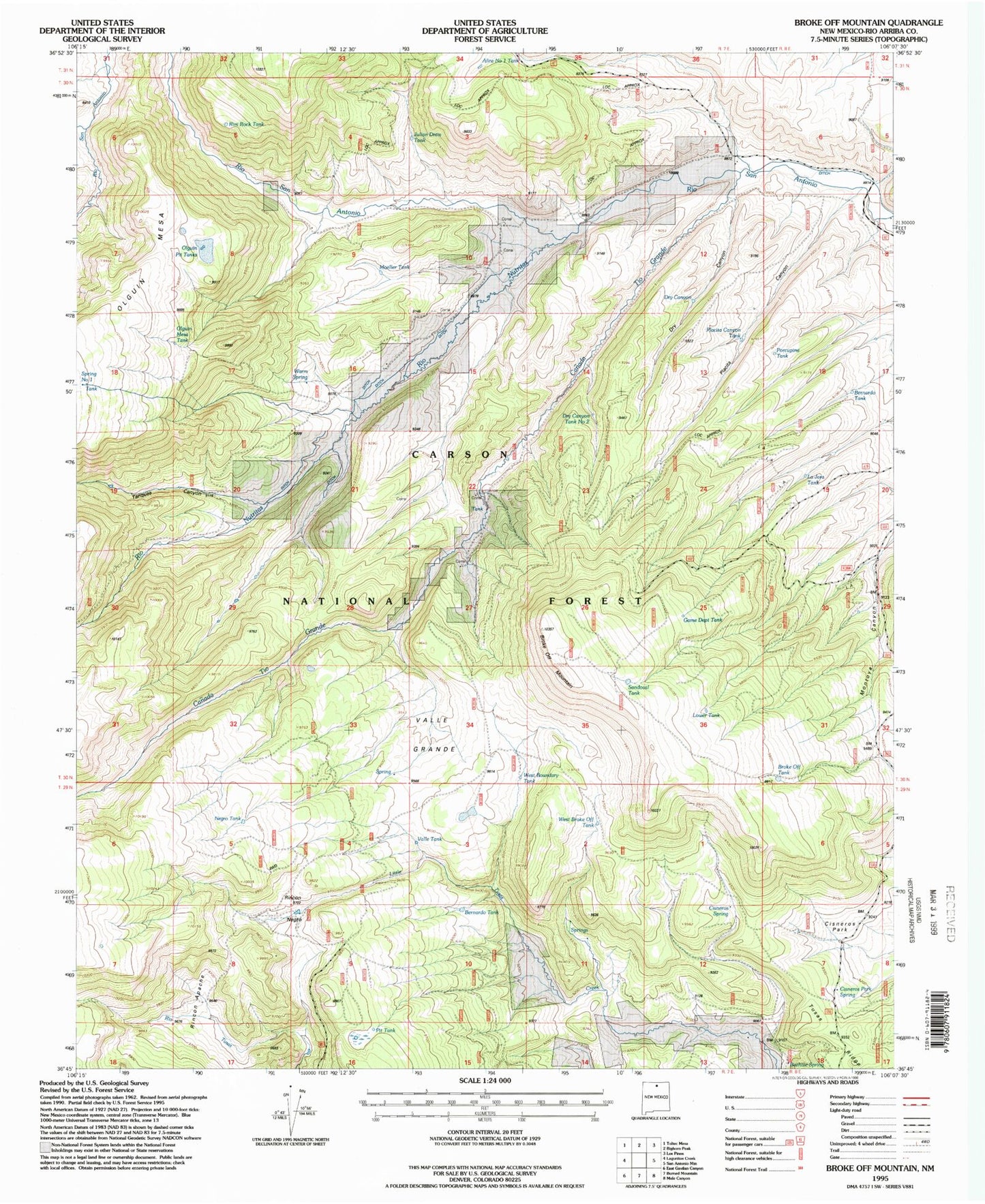 Classic USGS Broke Off Mountain New Mexico 7.5'x7.5' Topo Map Image