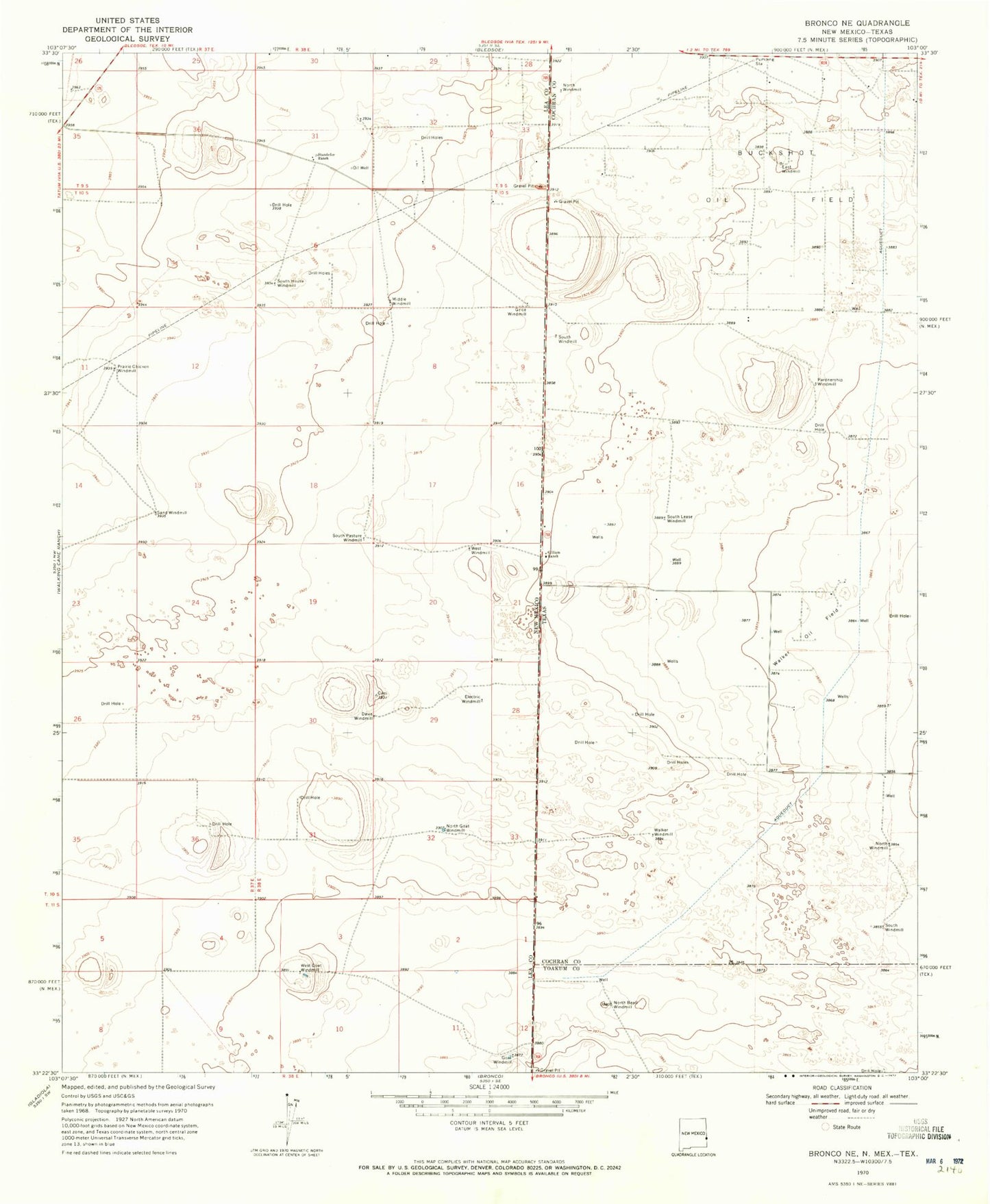 Classic USGS Bronco NE New Mexico 7.5'x7.5' Topo Map Image