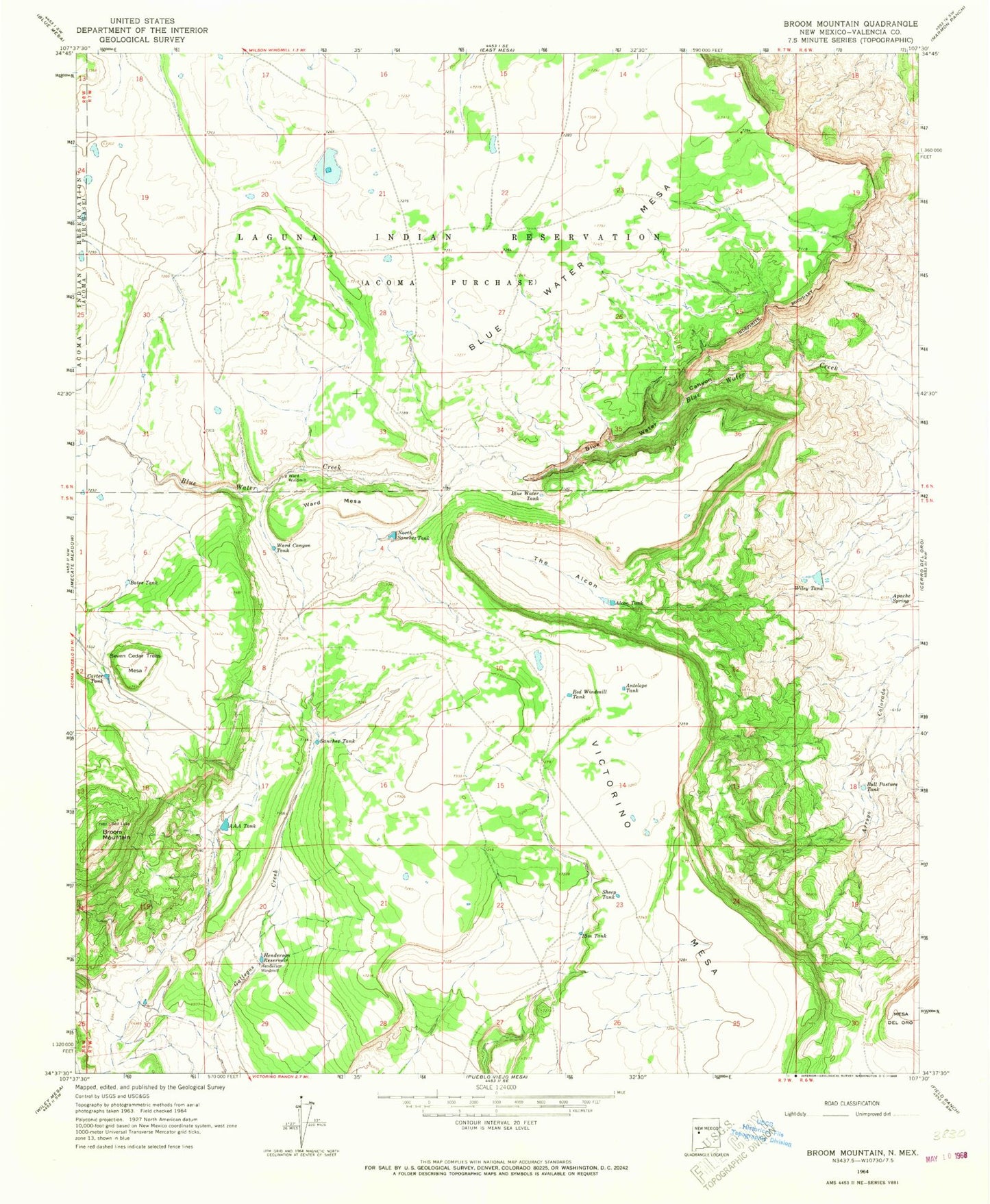 Classic USGS Broom Mountain New Mexico 7.5'x7.5' Topo Map Image