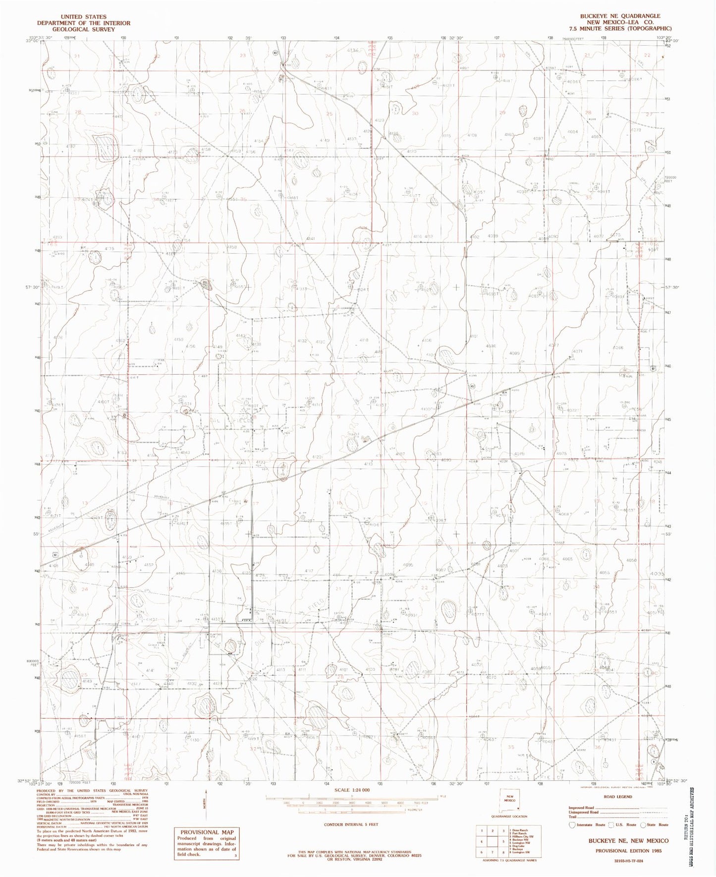 Classic USGS Buckeye NE New Mexico 7.5'x7.5' Topo Map Image