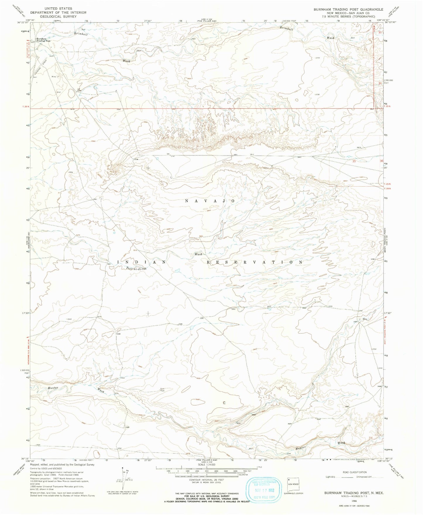 Classic USGS Burnham Trading Post New Mexico 7.5'x7.5' Topo Map Image