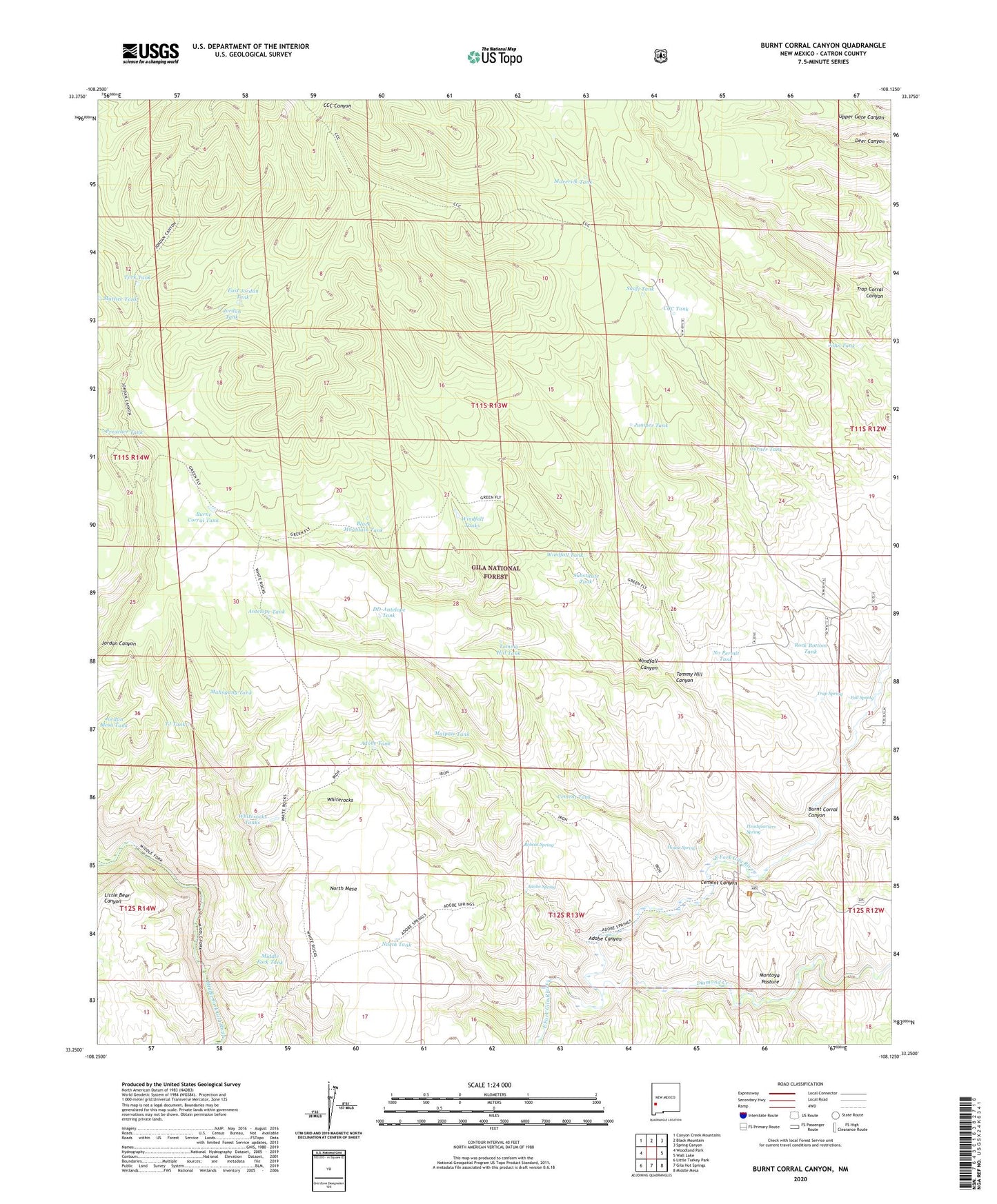 Burnt Corral Canyon New Mexico US Topo Map Image