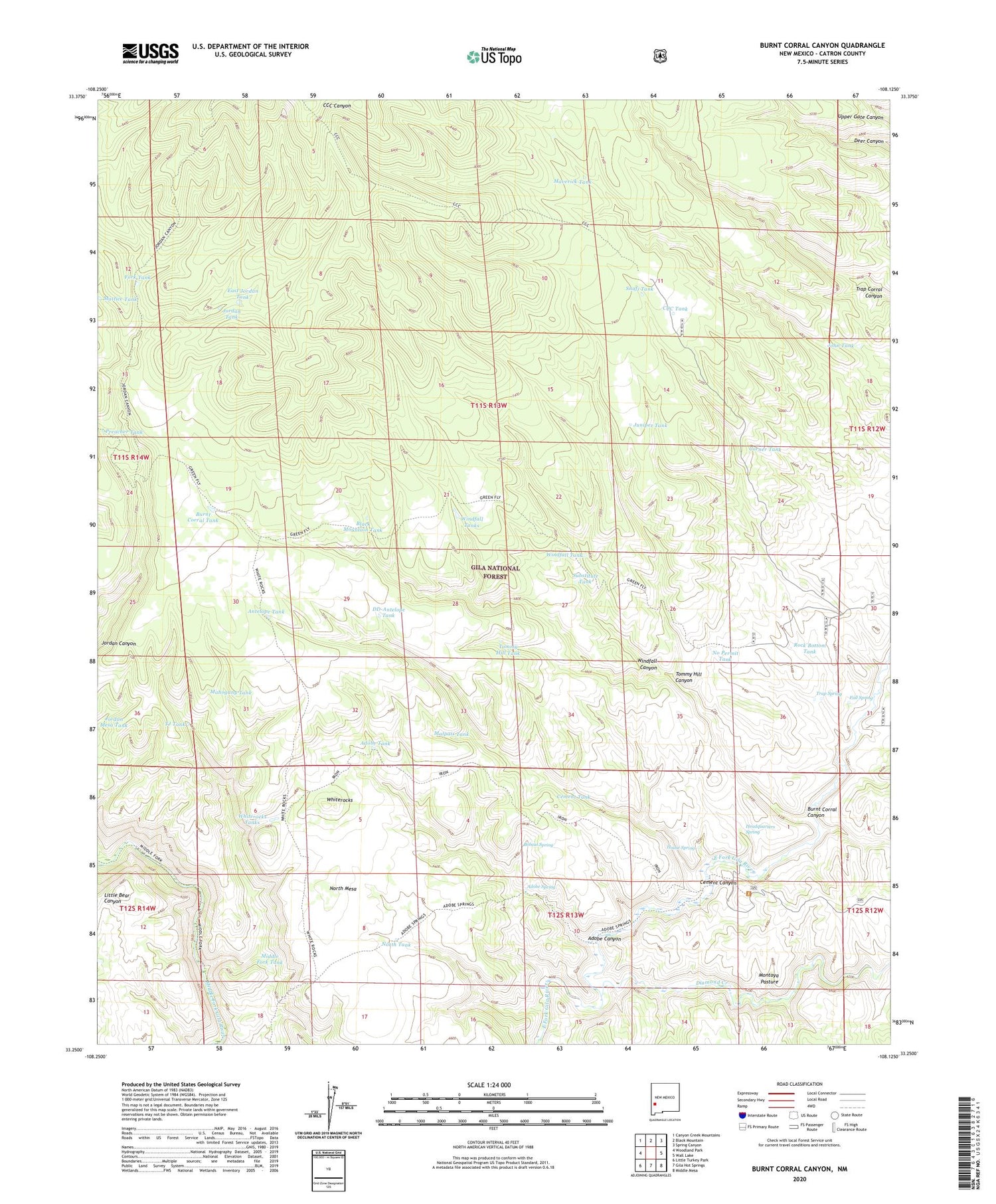Burnt Corral Canyon New Mexico US Topo Map Image