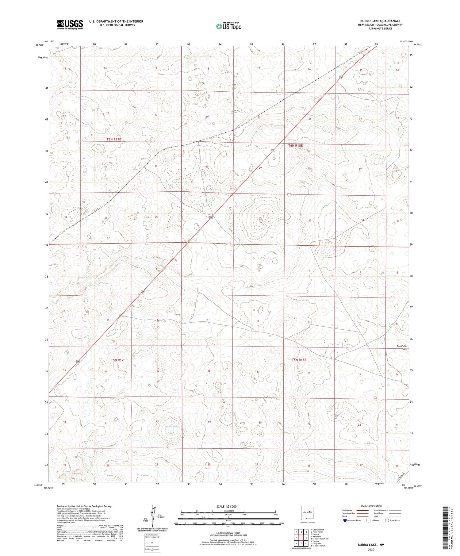Burro Lake New Mexico US Topo Map Image