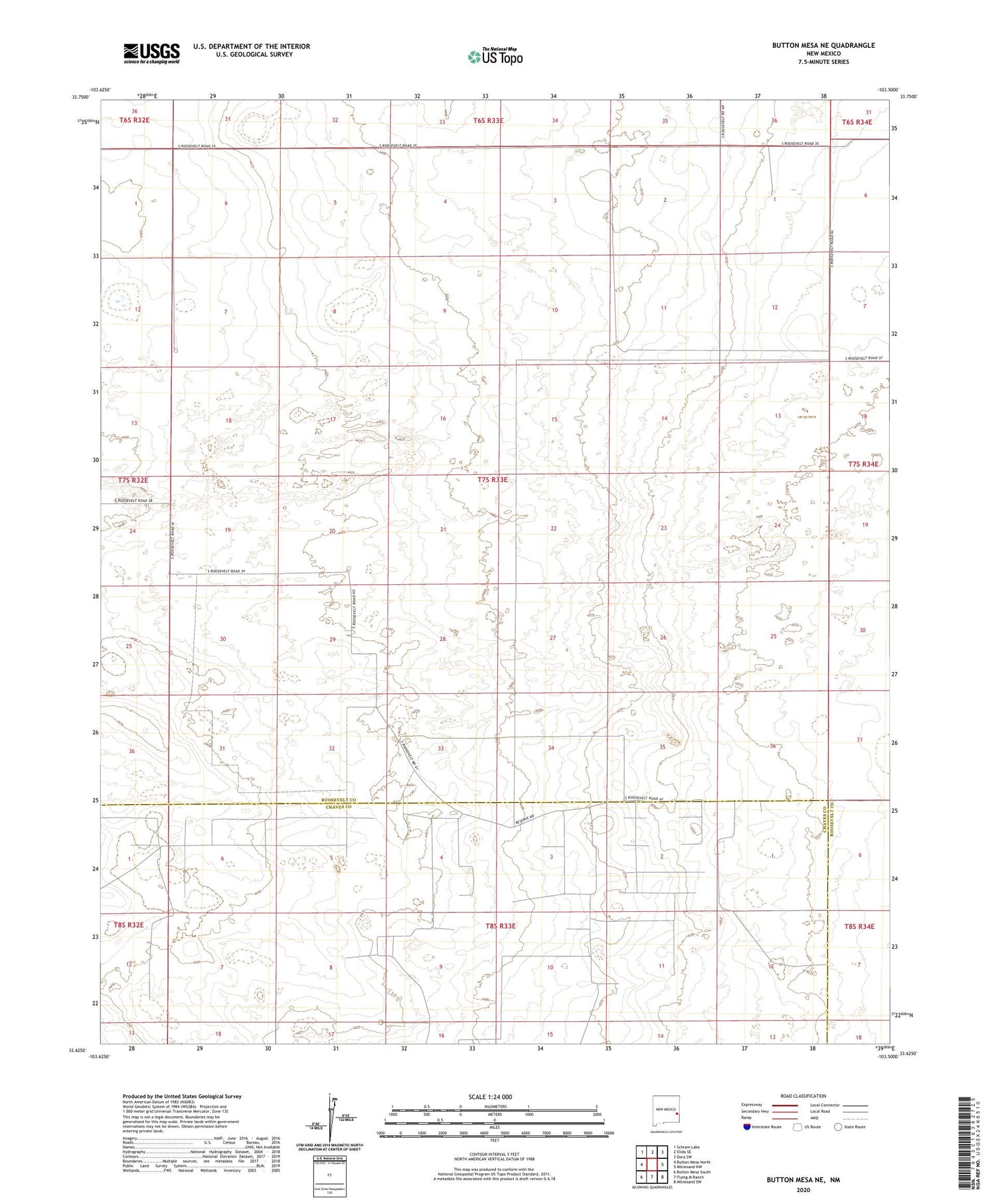 Button Mesa NE New Mexico US Topo Map Image