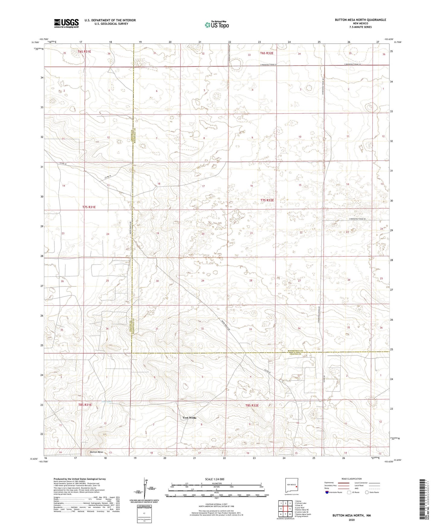 Button Mesa North New Mexico US Topo Map Image