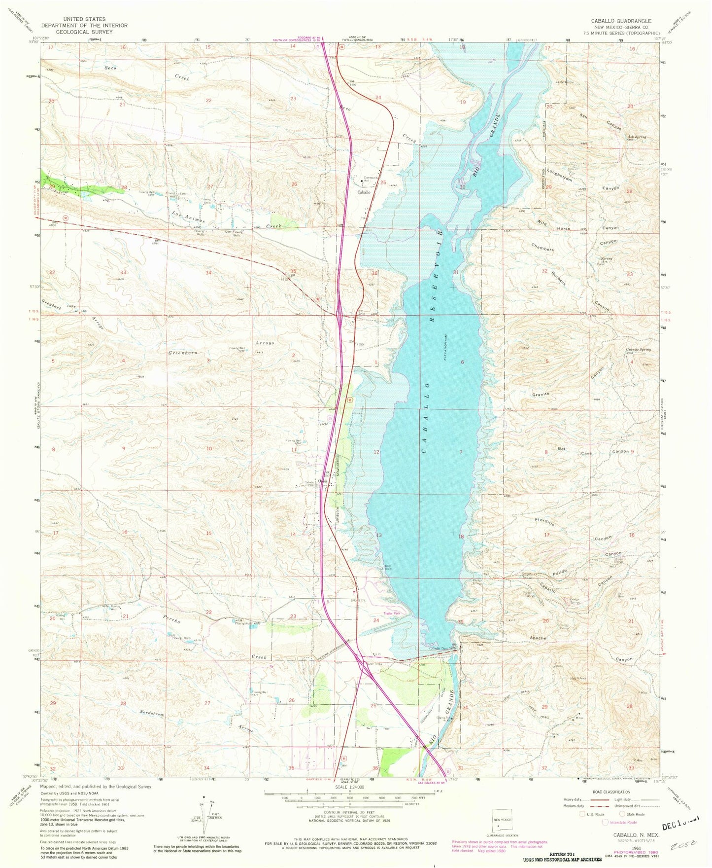 Classic USGS Caballo New Mexico 7.5'x7.5' Topo Map Image
